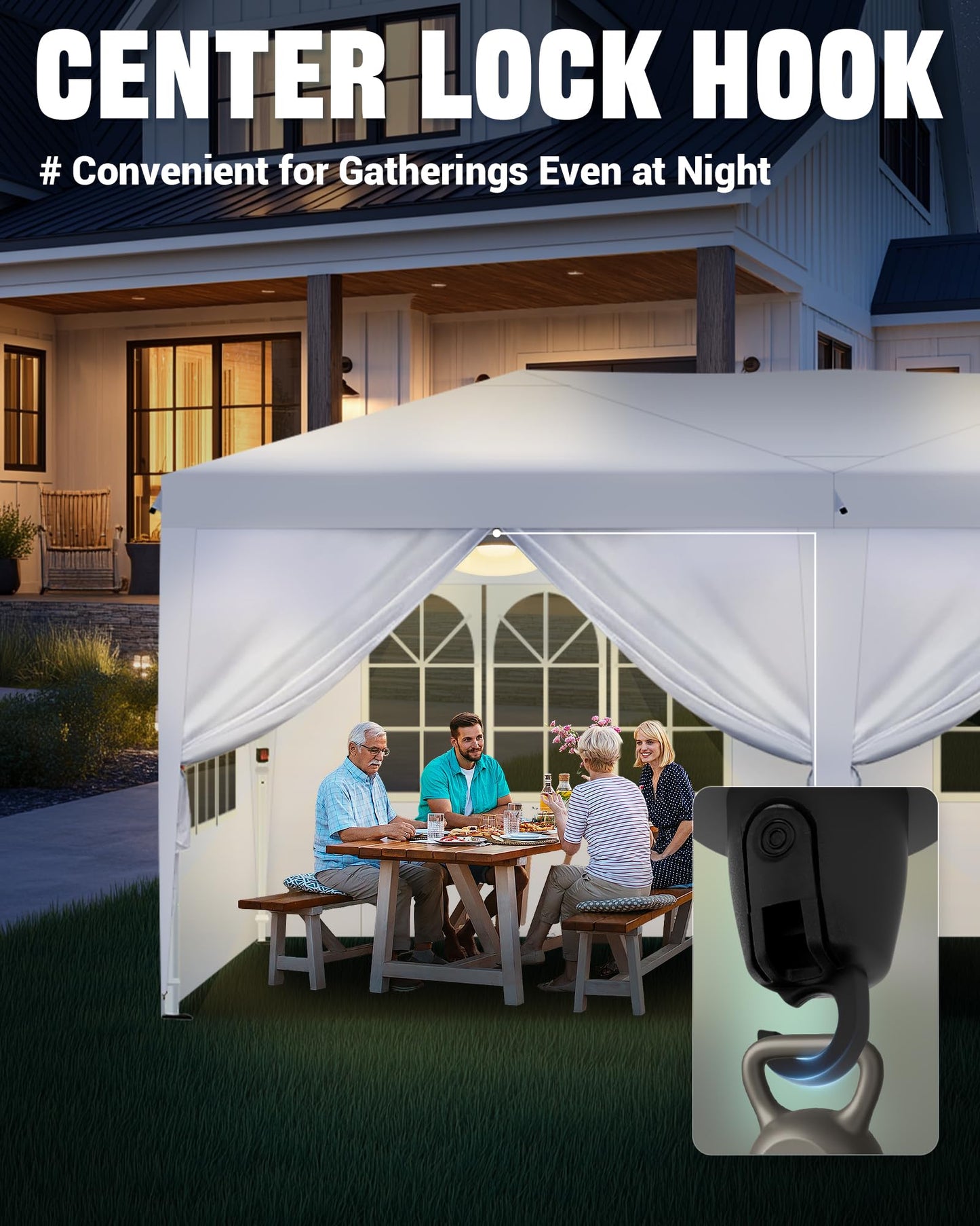 Acepic 10x20 Pop Up Canopy Tent with 6 Removable Sidewalls, One-Push Center Lock Design, Commercial Grade Waterproof Party Gazebo, UV Protection Outdoor Event Shelter with Church Windows, White