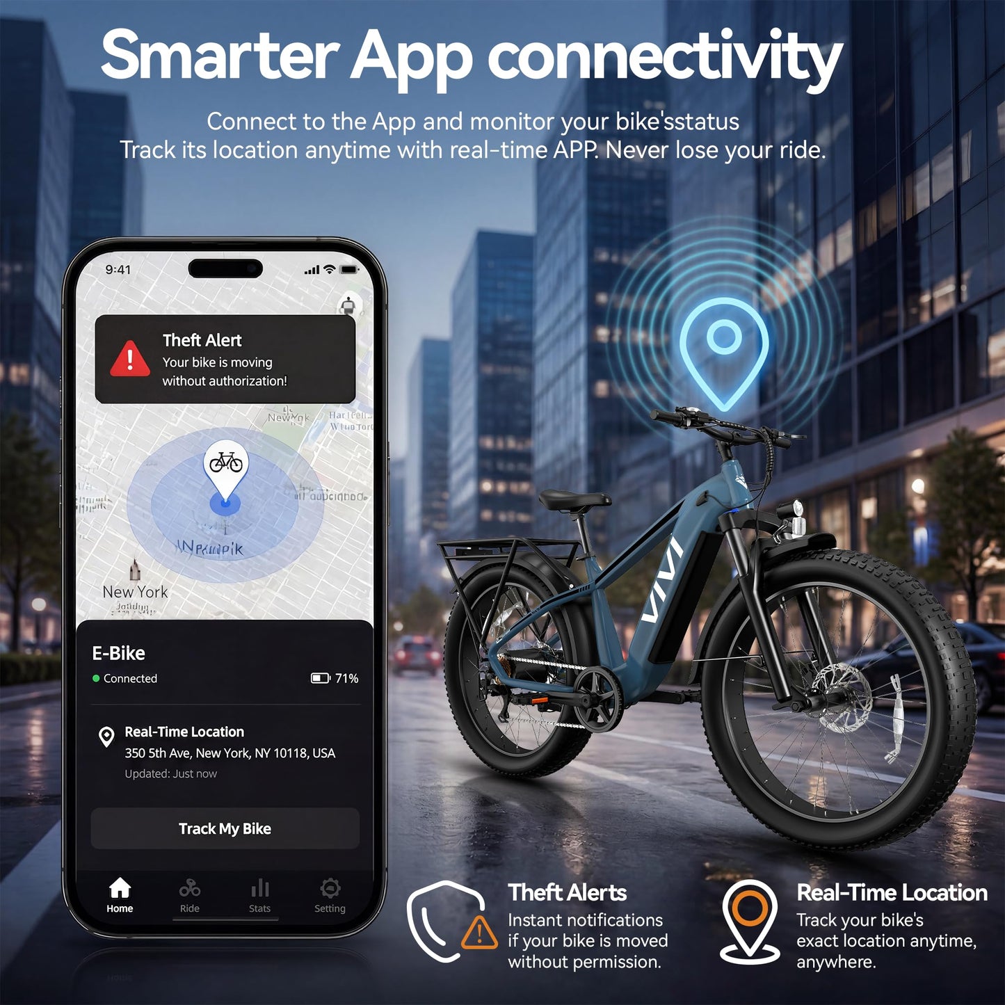 Vivi ACEpro Fat Tire Electric Bike for Adults, 26" x 4.0" Mountain e Bike, 749W Reated Motor with 19.98 MPH e-Bike, 48V 15Ah Big Battery, Dual Hydraulic & Location App, SGS Certified