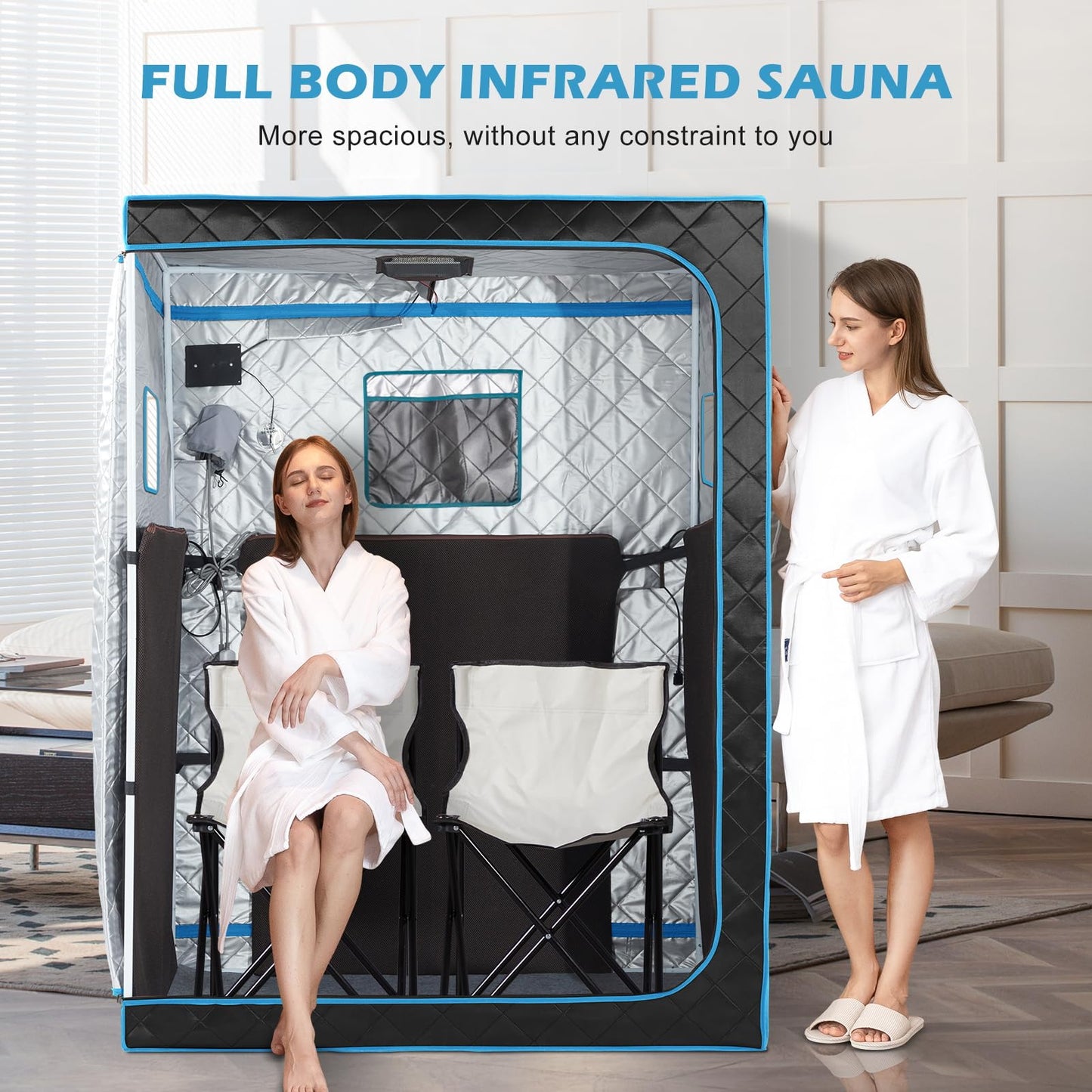 amocane 2 Person Portable Infrared Sauna, Oversize Personal Dry Saunas Tent for Home with Remote Control, Full Size Indoor Sauna Spa for Relaxation & Detox, Foldable Large Chairs for Gym & Apartment