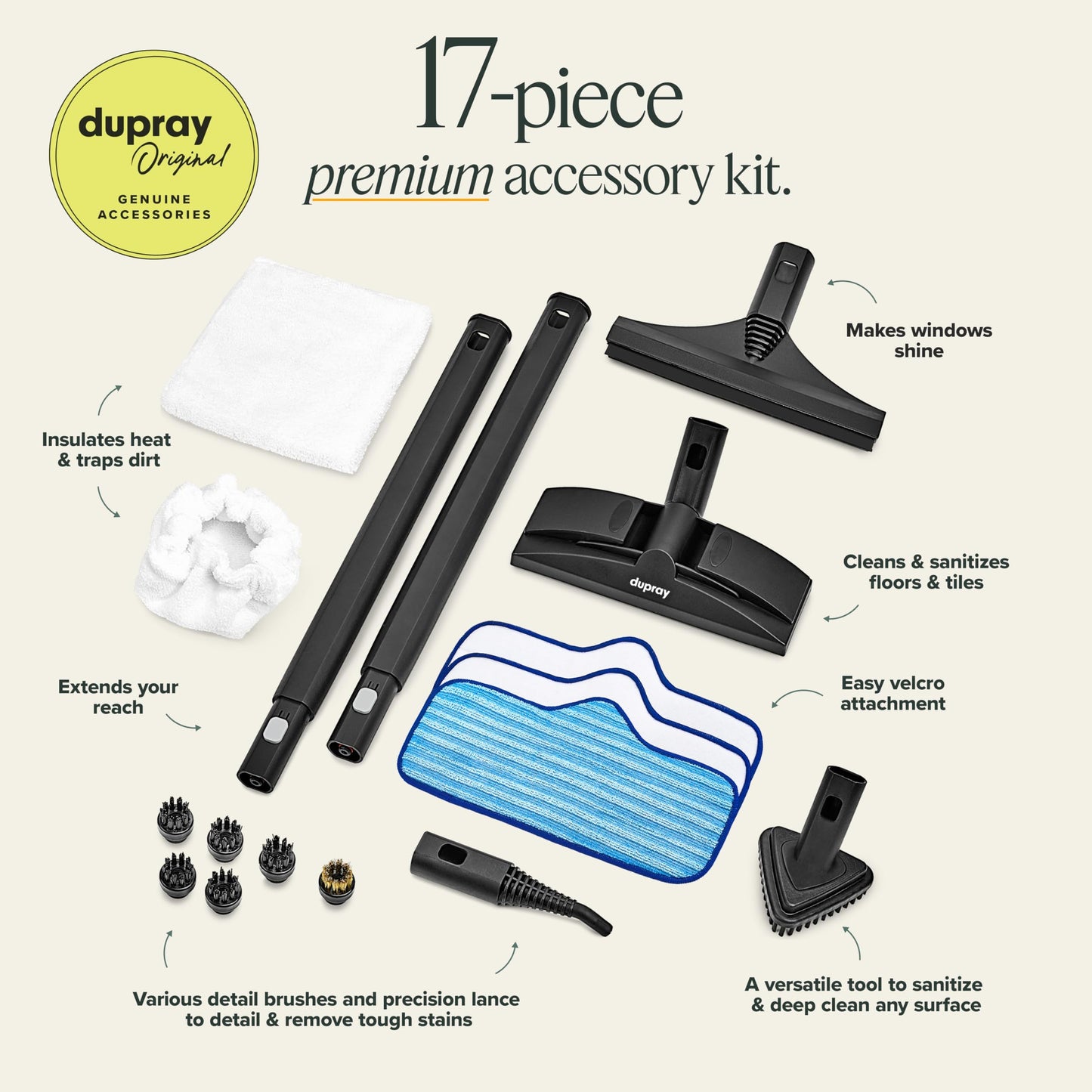 Dupray Neat Steam Cleaner with 17-Piece Kit - Powerful, Chemical-Free Cleaning for Floors, Cars, Tiles, Upholstery, Kitchen, Bathroom Grout, Carpets & More - Kills up to 99.9% of Bacteria & Viruses *