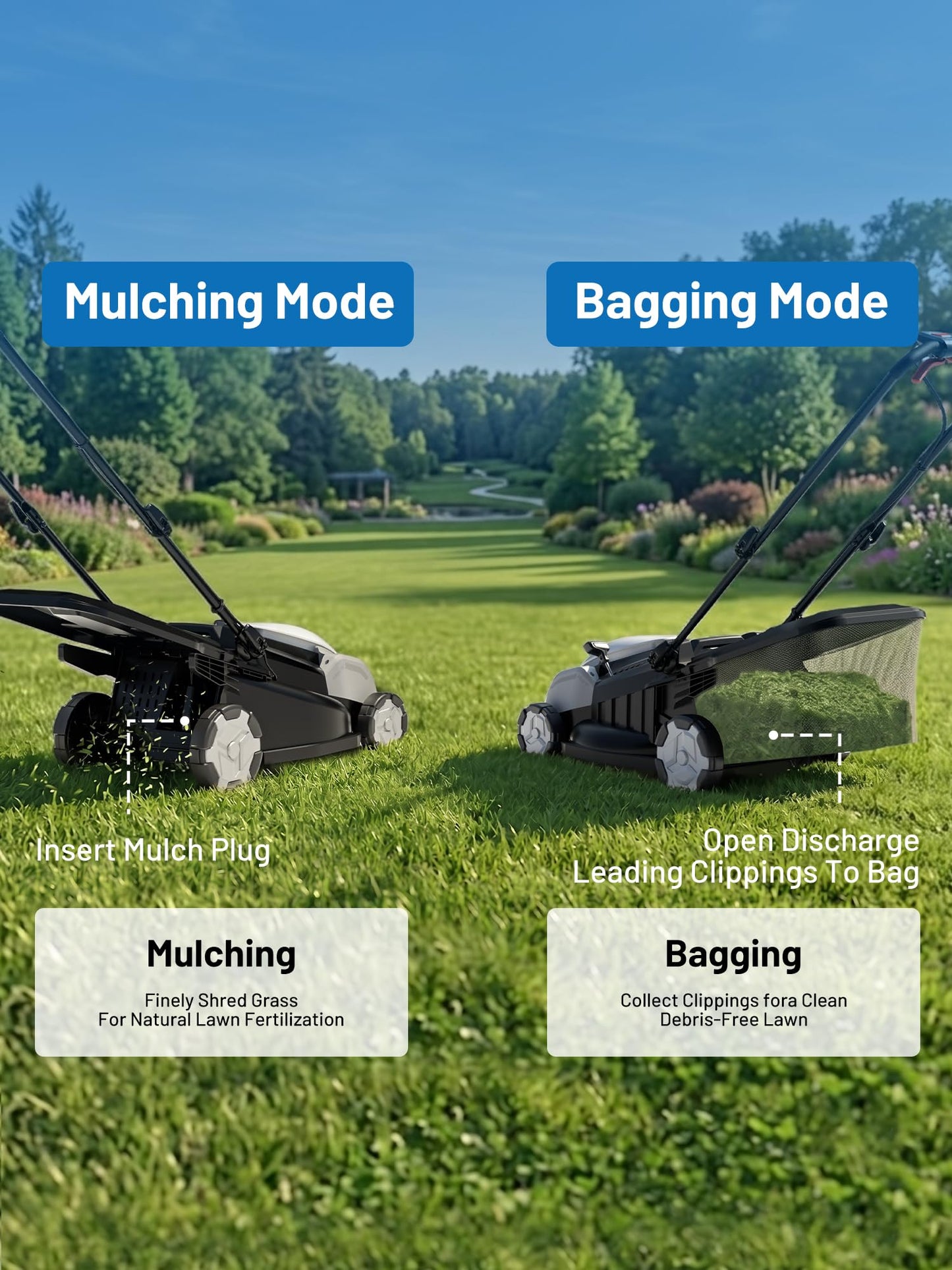 Litheli Self-Propelled Electric Lawn Mower 18", Battery Powered Mower(2 x 5.0Ah)