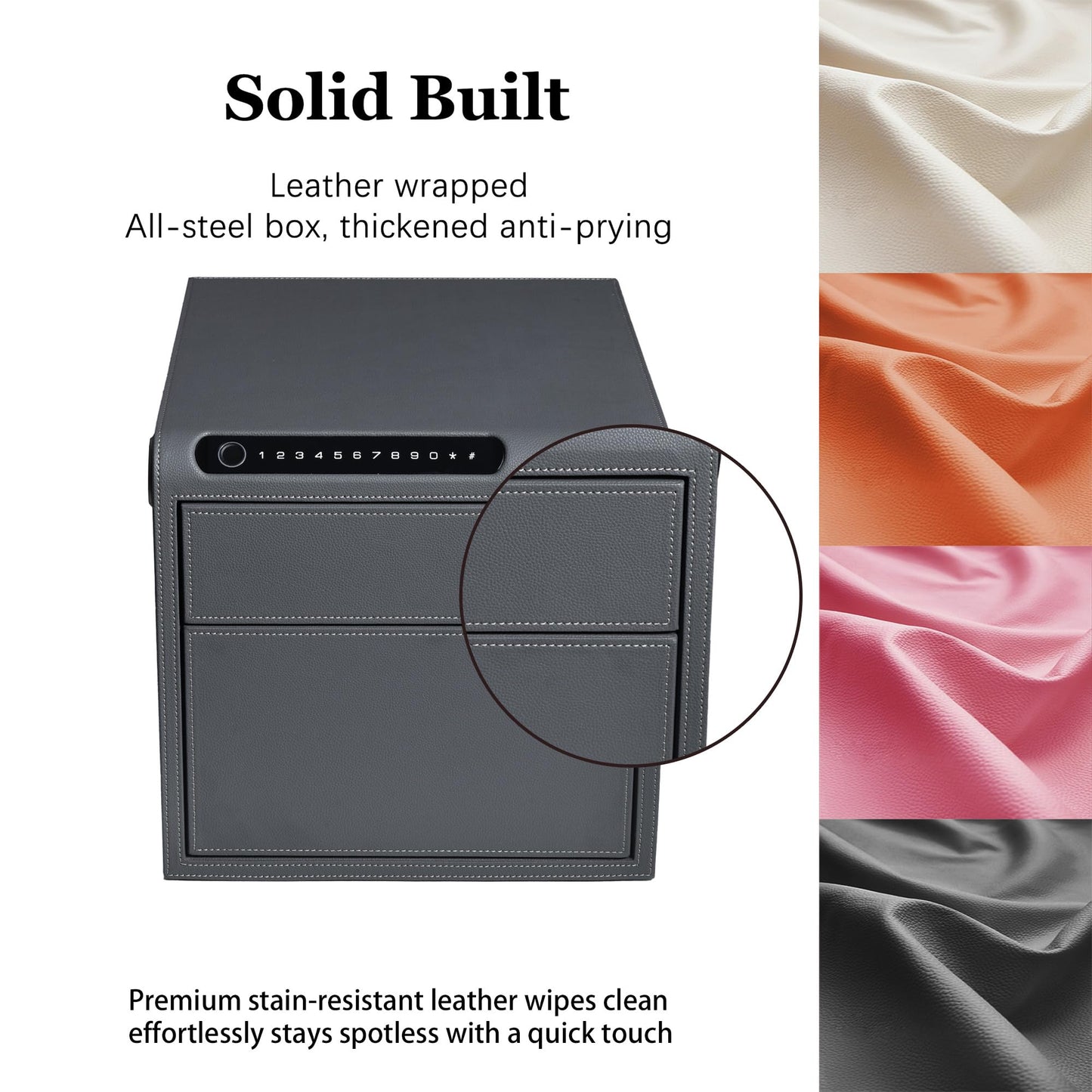 VALINIRT Jewelry Safe with Drawers，Biometric Fingerprint safe, Slide-Away Handgun Safe for Pistols, Leather Wrapped Jewelry Storage Safe, Digital Keypad & Quick-Access Drawer (Grey- 2 Drawer)