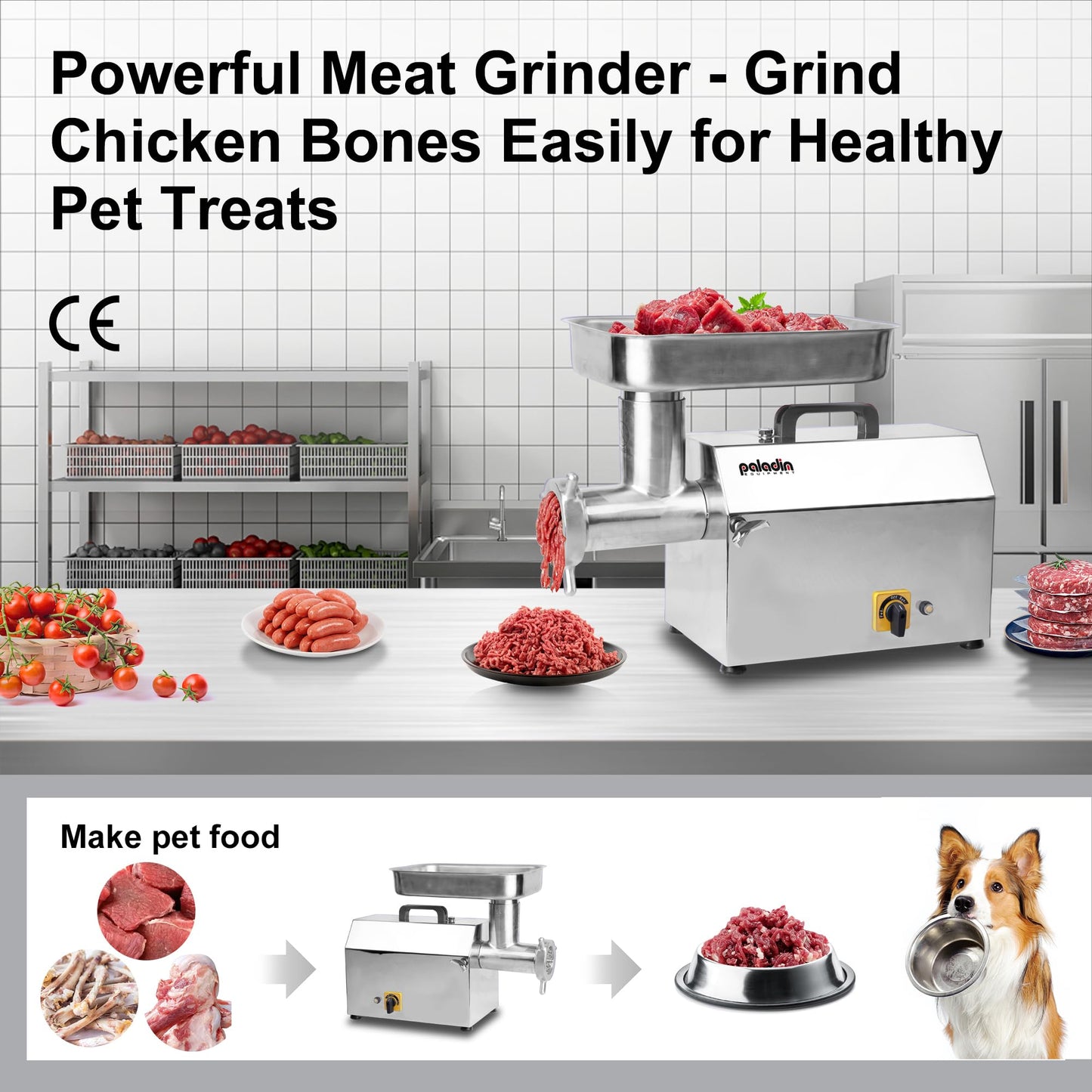 Paladin Equipment #32 Electric Commercial Meat Grinder, 2 HP Heavy Duty Stainless Steel Meat grinder Machine with Sausage Sufffer, 21 lbs Per Minute, Ideal for deer processing, Pet Food,Heavy Use
