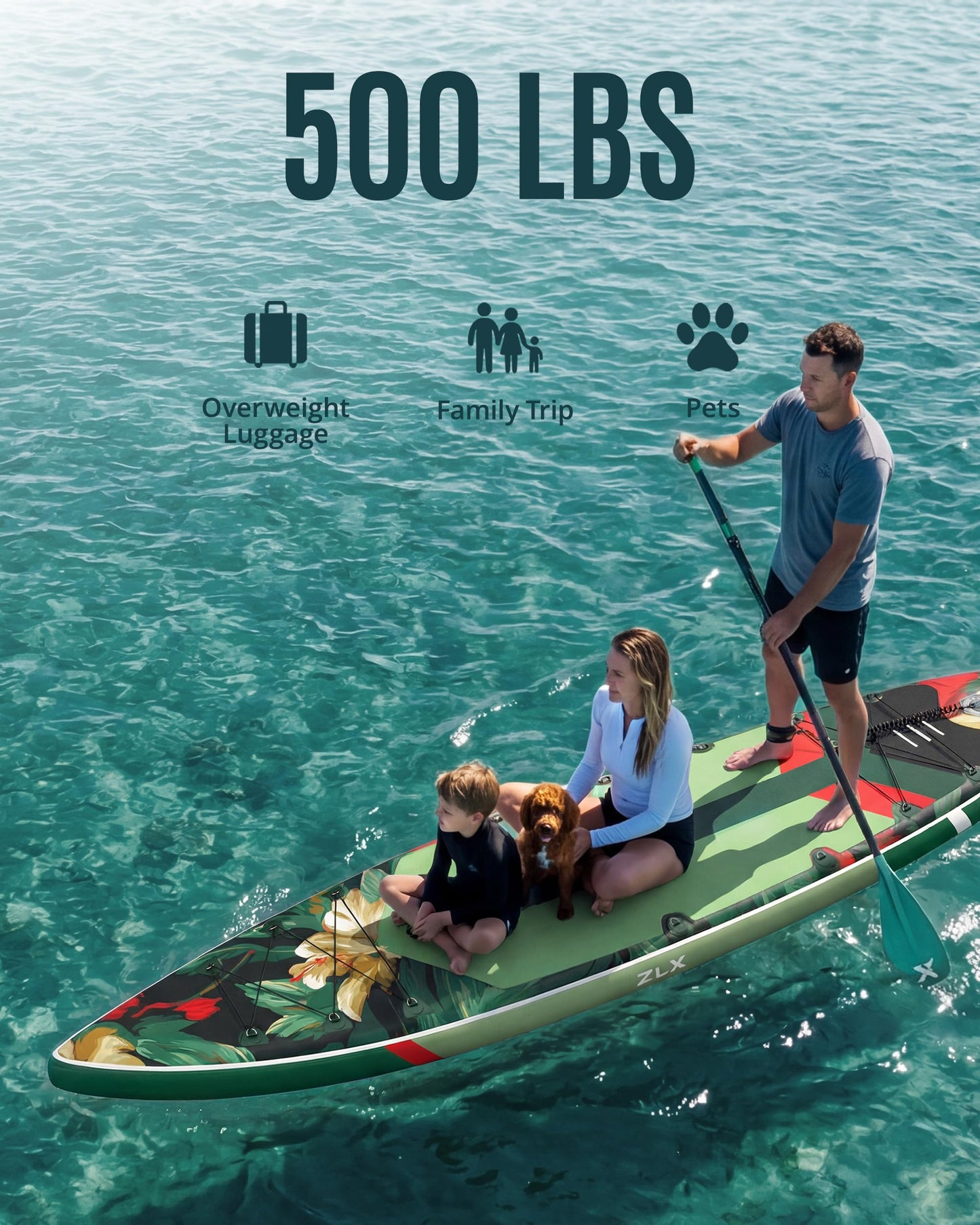 ZLX 11'6" Extra Wide Inflatable Paddle Board, Touring Stand Up Paddleboard, Fast-Tracking SUP for Long-Distance, Stable Center Fin, Portable Backpack & Accessories for Adults, 500lb/3 People/Family