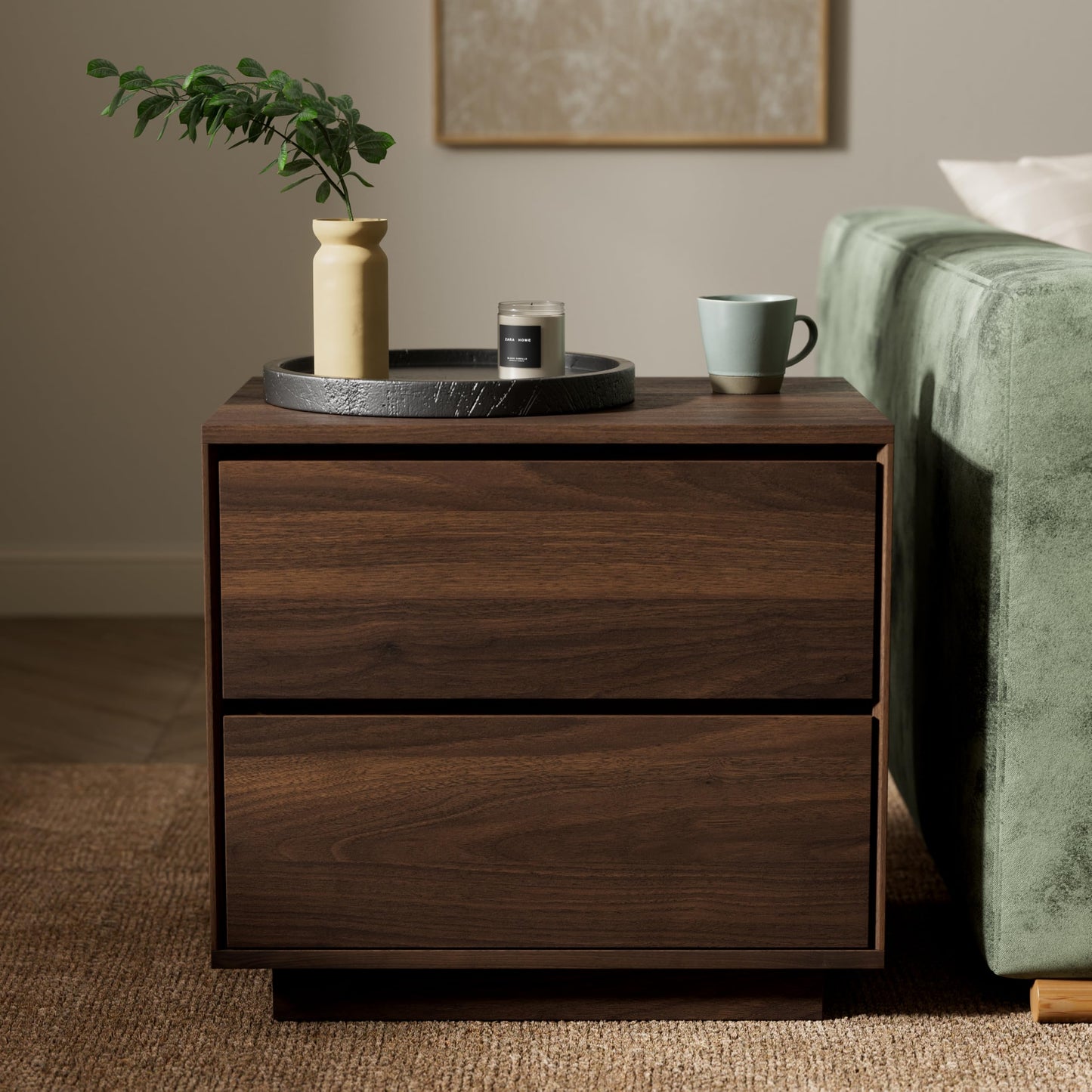 MoomJiee Mid Century Modern End Tables with 2 Drawers Set of 2, Wooden Nightstand Bed Side Table with Storage Bedside Night Stand for Bedroom Living Room Sofa, Brown