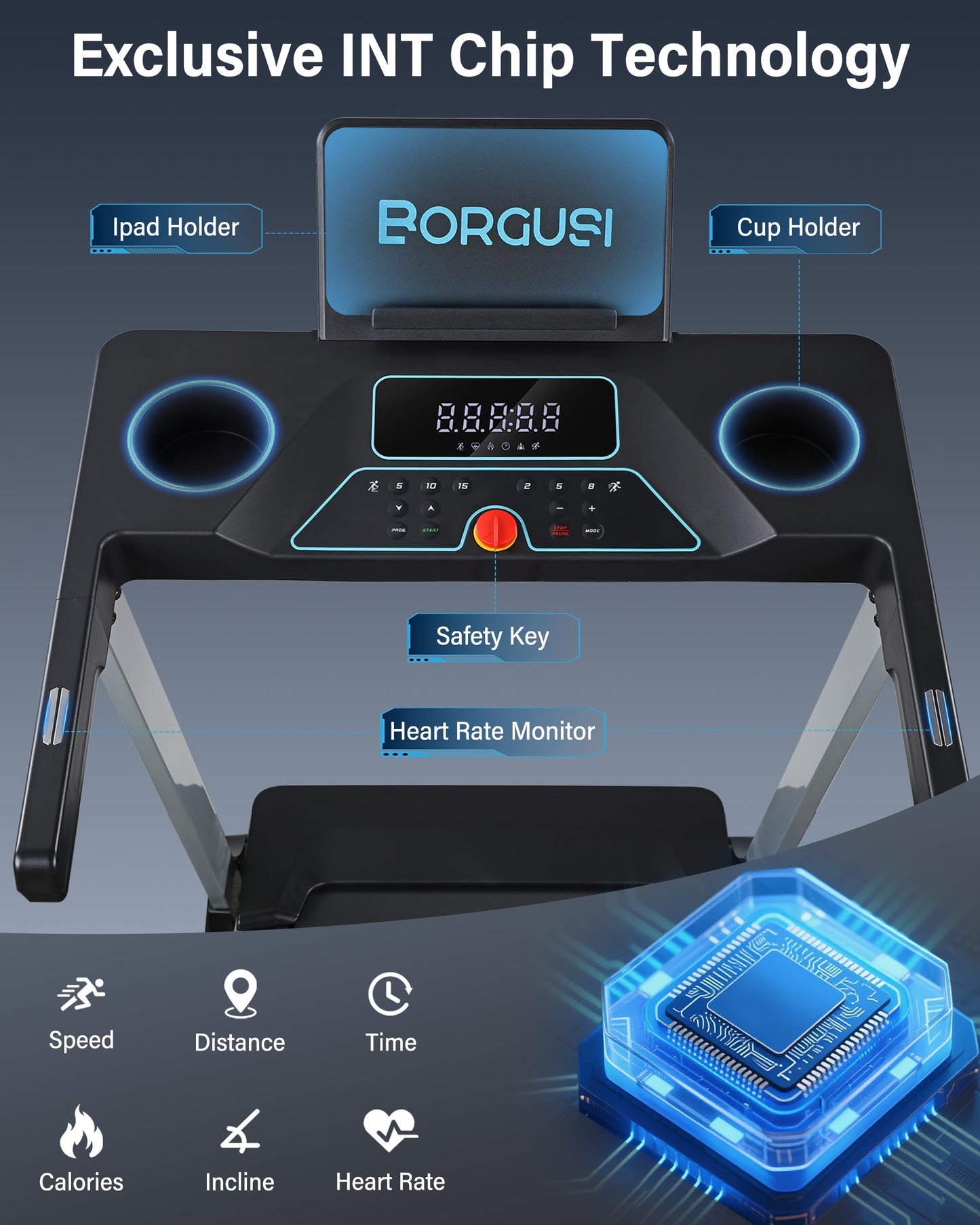 BORGUSI Auto Incline Treadmill for Home - 47.3"x17.5" Long Wide Belt, 3.5 HP, Bluetooth App, 10 MPH, 300 lbs Capacity, 40 Preset Programs