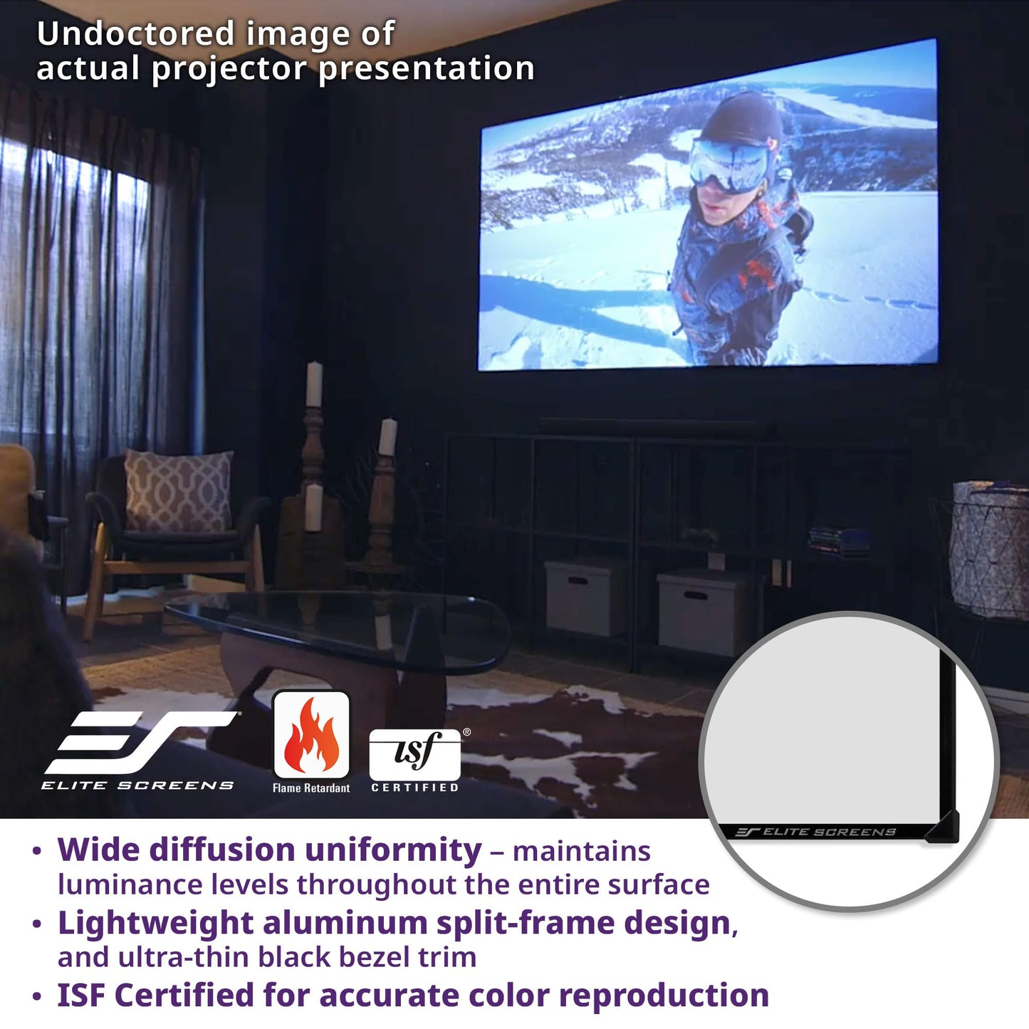 Elite Screens Aeon AcousticPro UHD 165-INCH Diag. 16:9, 4K Home Theater Fixed Frame Edge Free Projection Sound Transparent Perforated Weave Projection Screen, AR165H2-AUHD