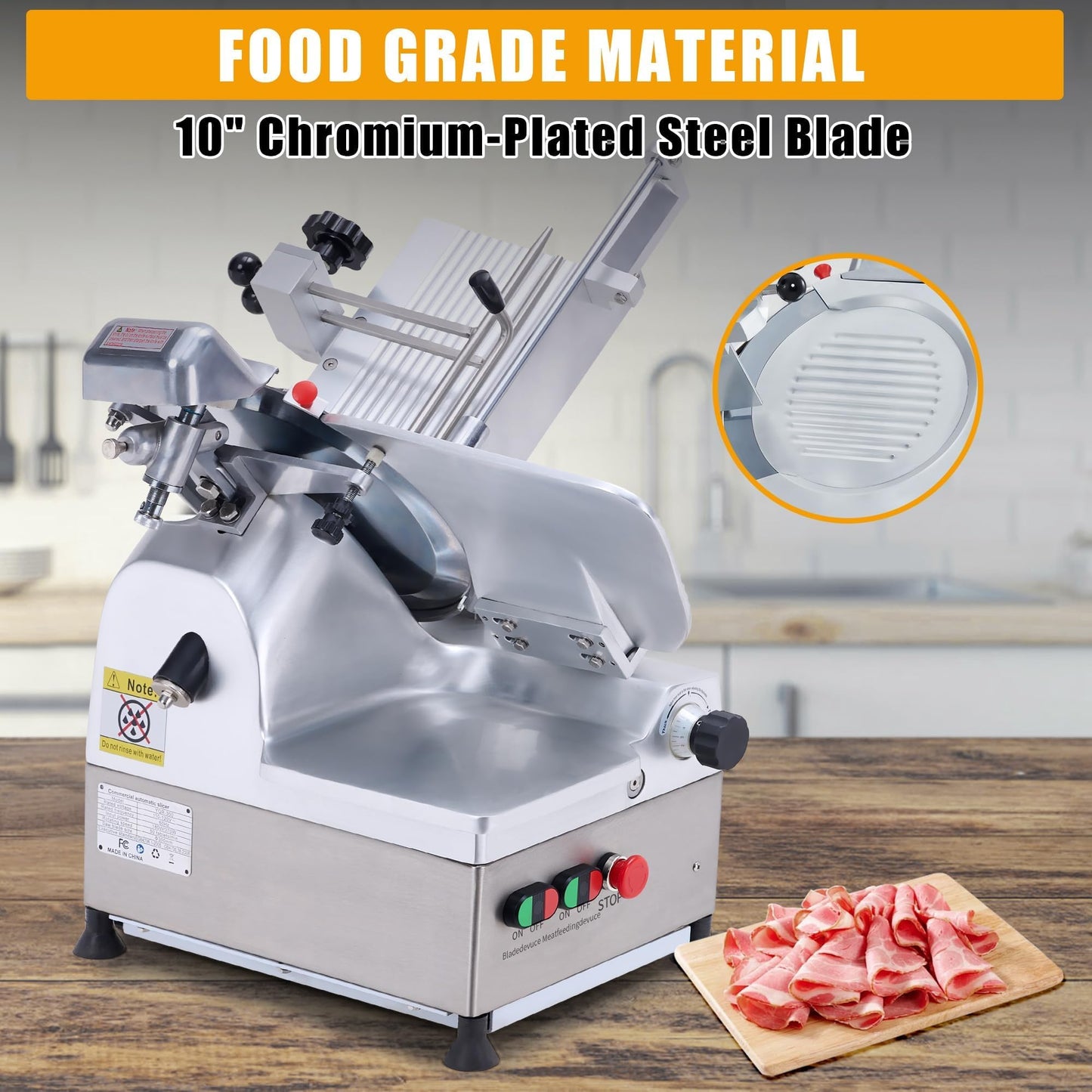 Commercial Electric Meat Slicer, 12" Steel Blade, 550W Dual Motors, 0–14mm Adjustable Thickness, Built-in Sharpener, Heavy Duty Automatic Food Slicer for Meat, Bread, Frozen Foods, YQR-300