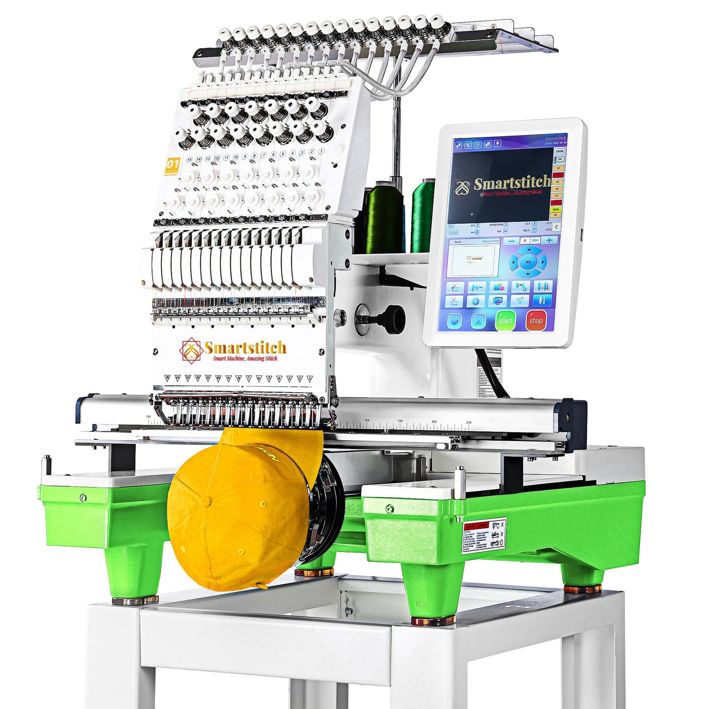 Smartstitch S-1501 Commercial Embroidery Machine with 15 Needles,14"x20" Embroidery Area,1200SPM Max Speed,12" Touch Screen, Wifi available, capable of embroidering on 3D Caps, Flat, T-shirt and more