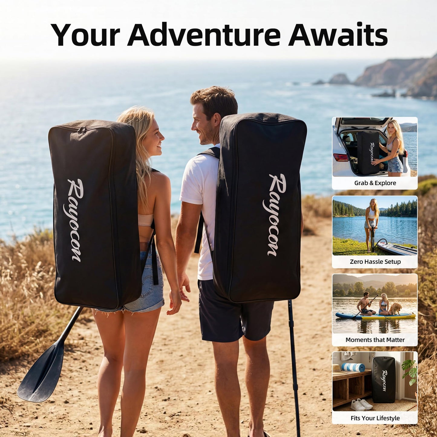 Inflatable Stand Up Paddle Board 11'×34" Extra Wide SUP, Ultra-Stable for Adults & Dog, 450lbs, Dual Chamber Pump, Fiberglass Paddle, Military Grade Dual Layer, Ocean Wave Design