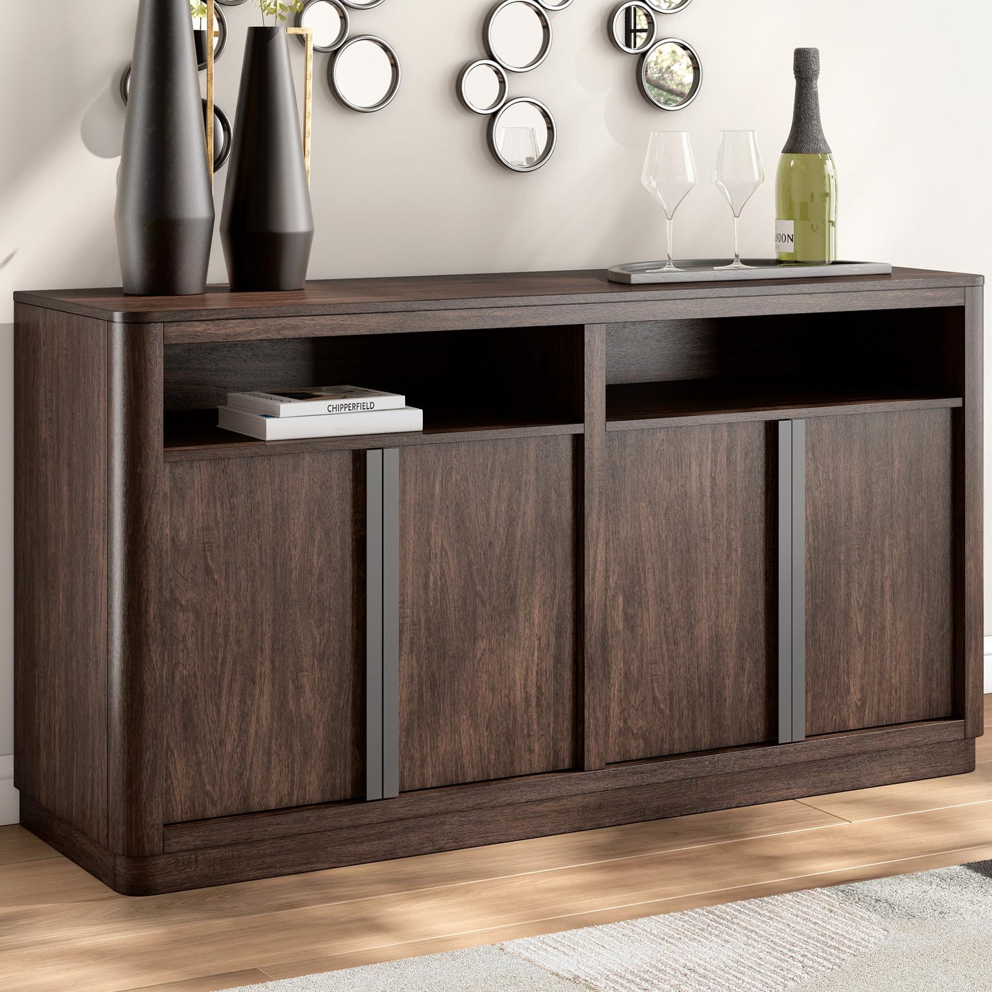 Signature Design by Ashley Yingden Dining Server, 60-Inch Sideboard Cabinet with Storage, Mango Wood Veneer, Buffet Table for Kitchen, Home Bar & Dining Room, Dark Brown