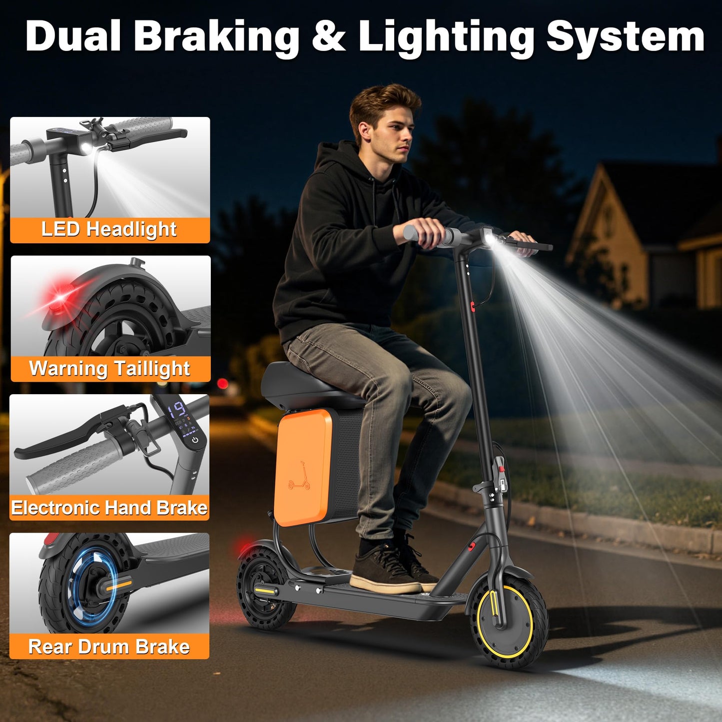 Qlaway Electric Scooter with Seat for Adults, 8.5'' Solid Tires, 19MPH,350W Powerful Motor,22 Miles Range,Foldable & Portable Commuter Escooter with Dual Braking and Lighting System,APP Control - Gray