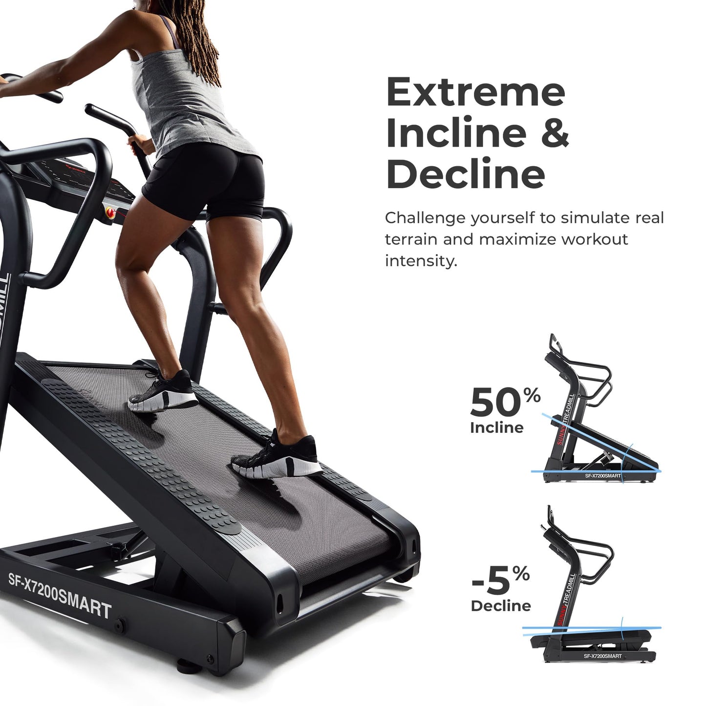 Sunny Health & Fitness Auto Incline Decline Treadmill for Home with Smart Connectivity and Interactive Console, Smooth and Quiet Motor with Cushion Deck, SunnyFit App Access