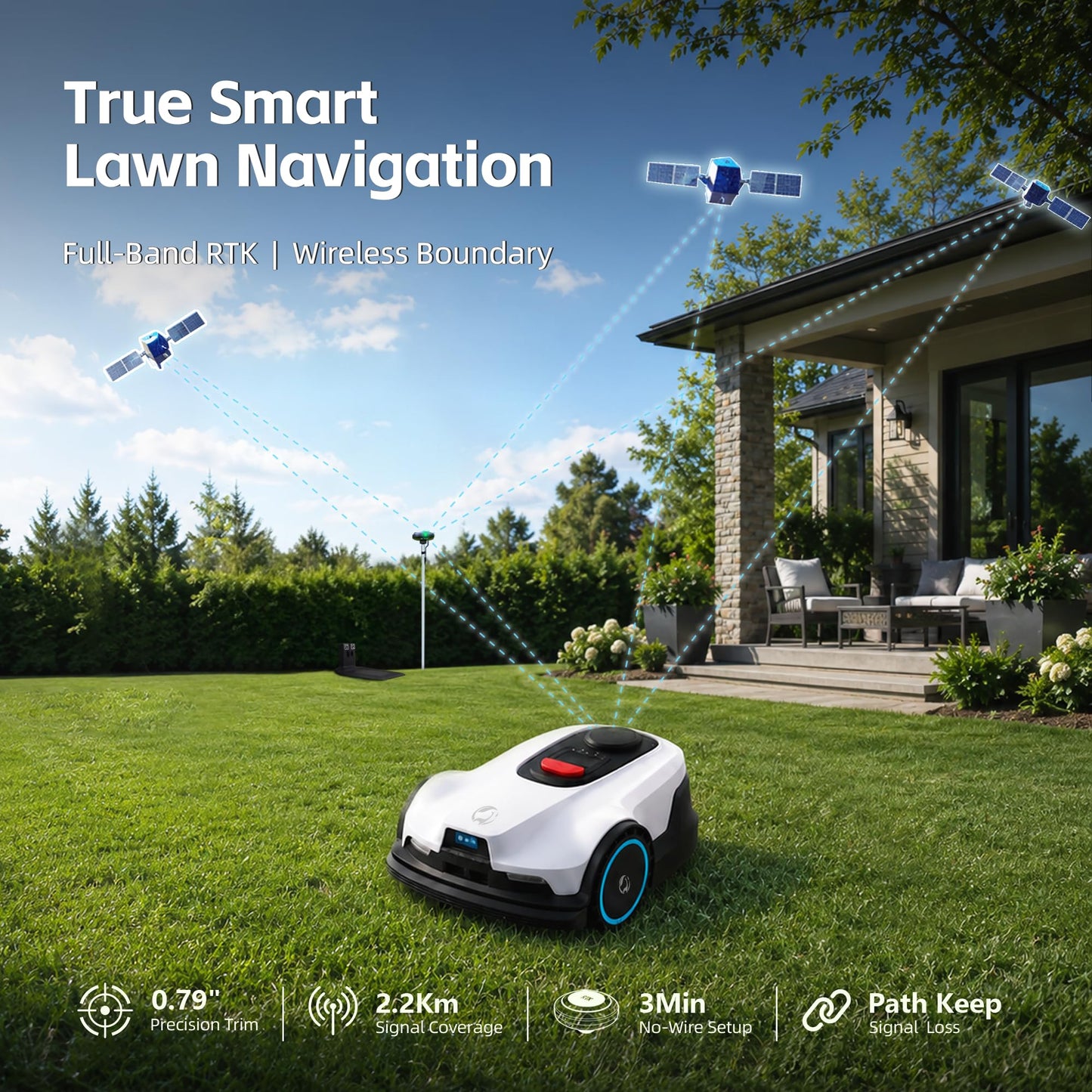 Lawn Mower, Visual+RTK Navigation, Works Under Trees, No Wire, Covers Up to 1/4 Acre, Robotic Mower with Auto Mapping & 6000mAh high-Capacity Battery