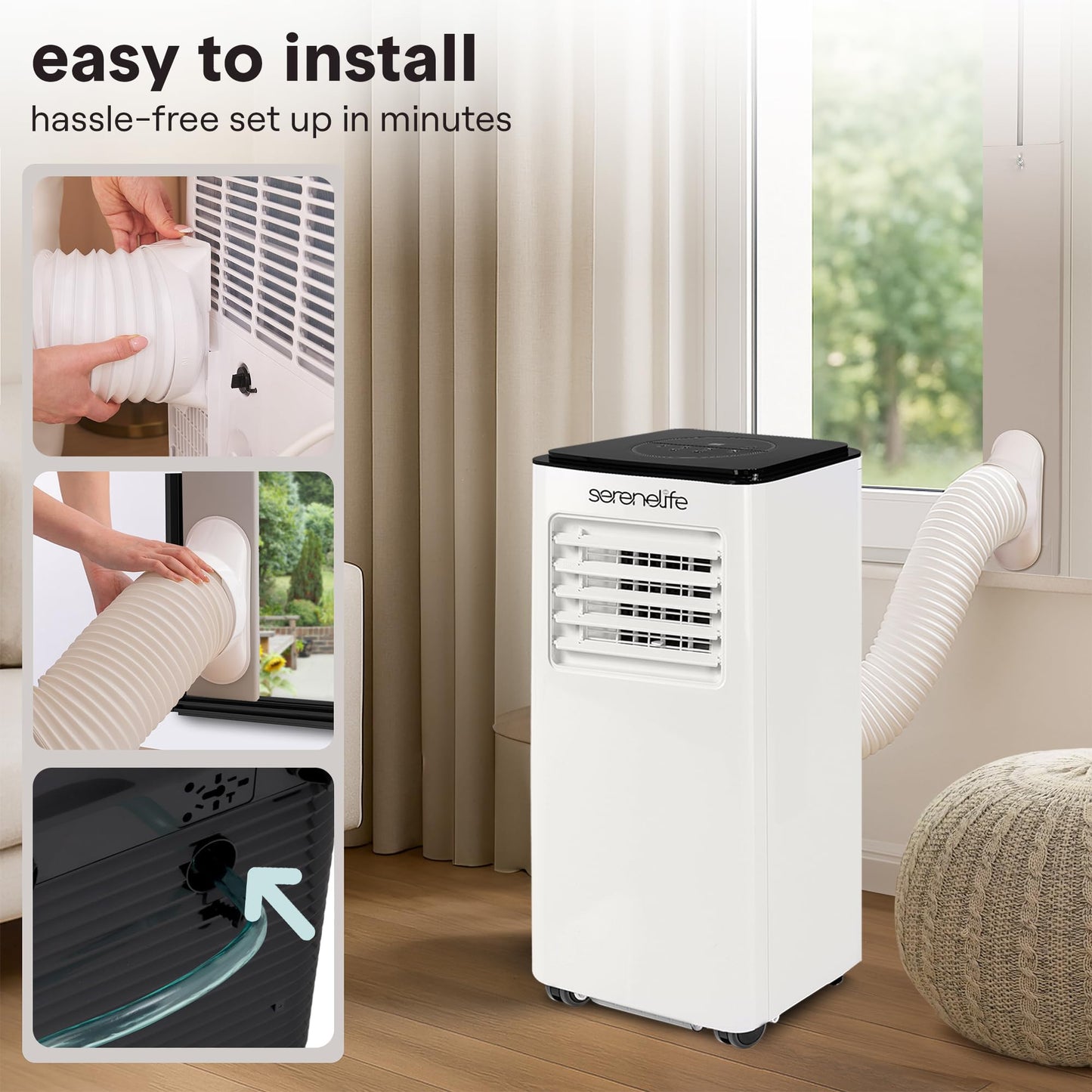 SereneLife 8000 BTU Portable Air Conditioner, Compact 3-in-1 Portable AC for Room Up to 350 Sq Ft with Dehumidifier & Fan Function, Remote Control, Window Mount Kit, Single Duct, 13" x 11" x 26"