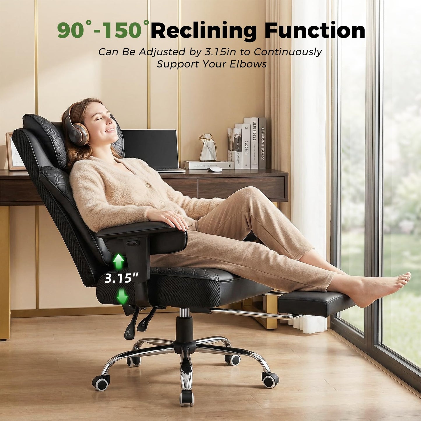 GTPLAYER Big and Tall Office Chair Wide Ergonomic Gaming Chair with Deluxe Embossing Designed Leather with Foot Rest,150°Reclining Adjustable Soft Armrests Pocket Spring Back Support and Pillow