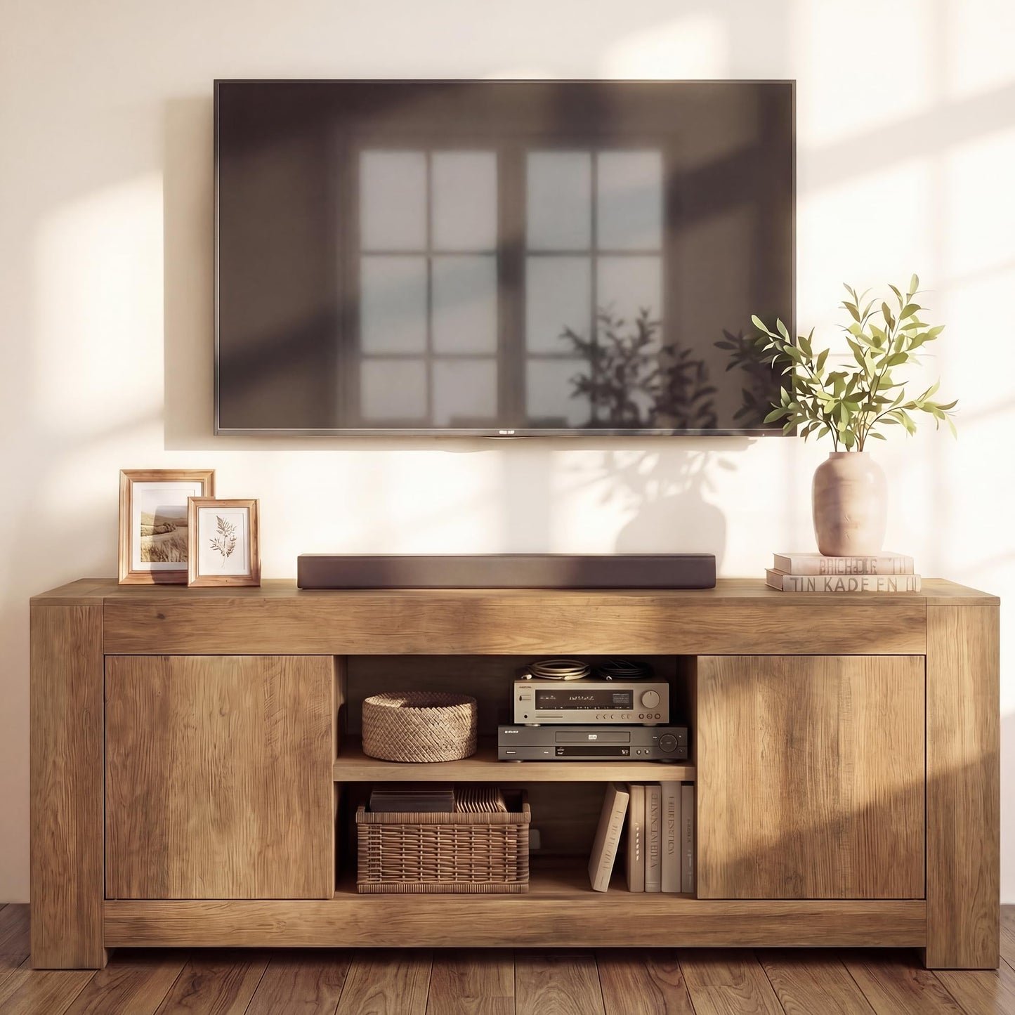 VASAGLE TV Stand, Farmhouse Entertainment Center with Storage Cabinets, Media Console Table for Living Room, Bedroom, for 65 Inch TV, 58 x 15.7 x 23.6 Inches, Honey Brown ULTV623K101S