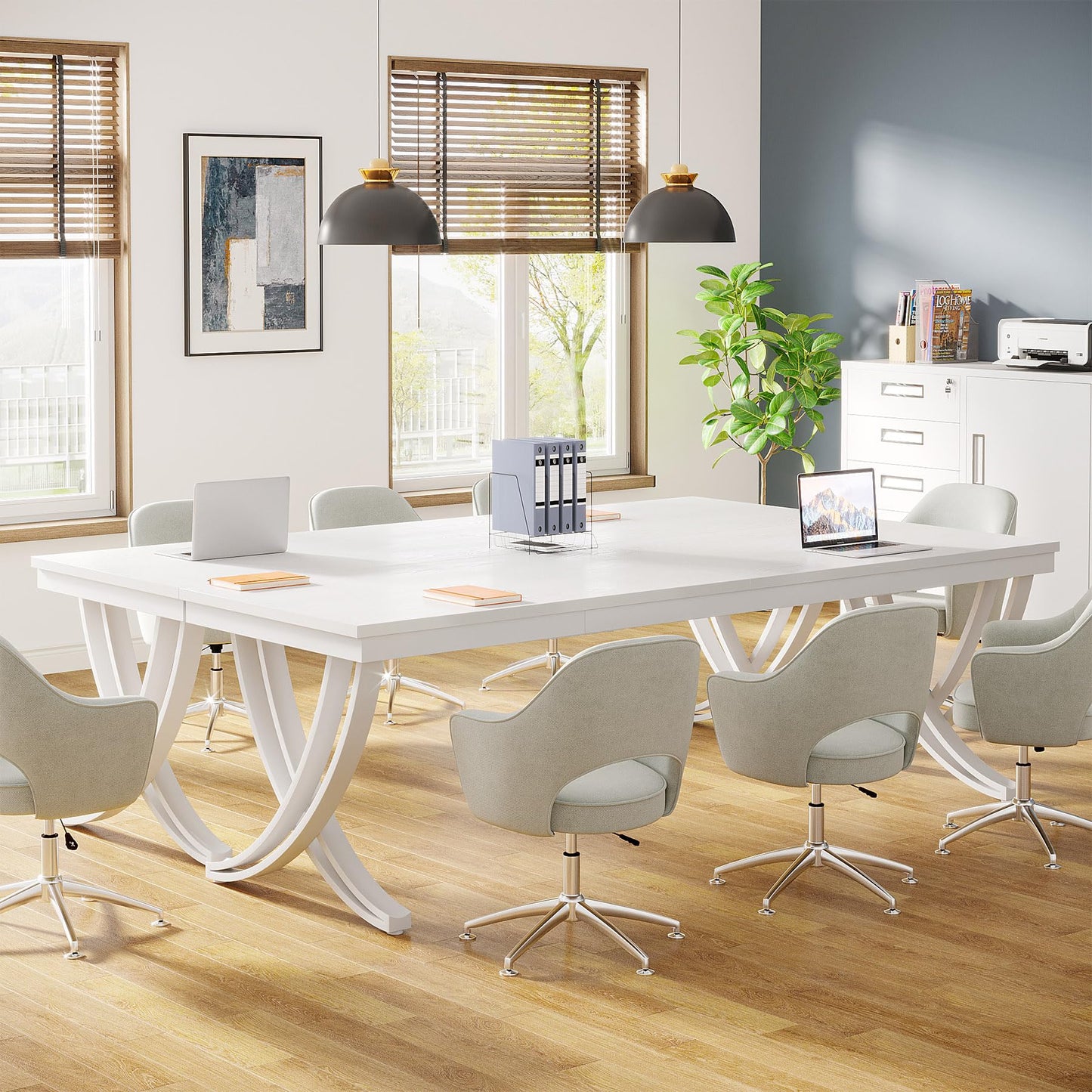 Tribesigns 6.5FT Conference Table for 6-8 People, 78 inch Long Rectangular Seminar Table with Strong Metal Frame, Business Furniture Boardroom Desk for Office Meeting Conference Room (1PC, White)