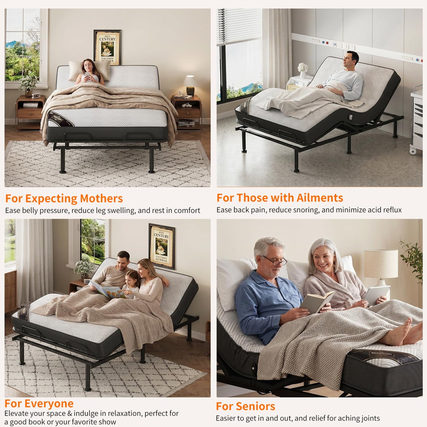 Full Size Adjustable Bed with 13CM Memory Mattress, 79"x54" Electric Adjustable Bed Frame with Remote, Ergonomic Bed Base with Head & Foot Incline,Zero Gravity, 4 Height-Adjustable Legs, Easy Assembly