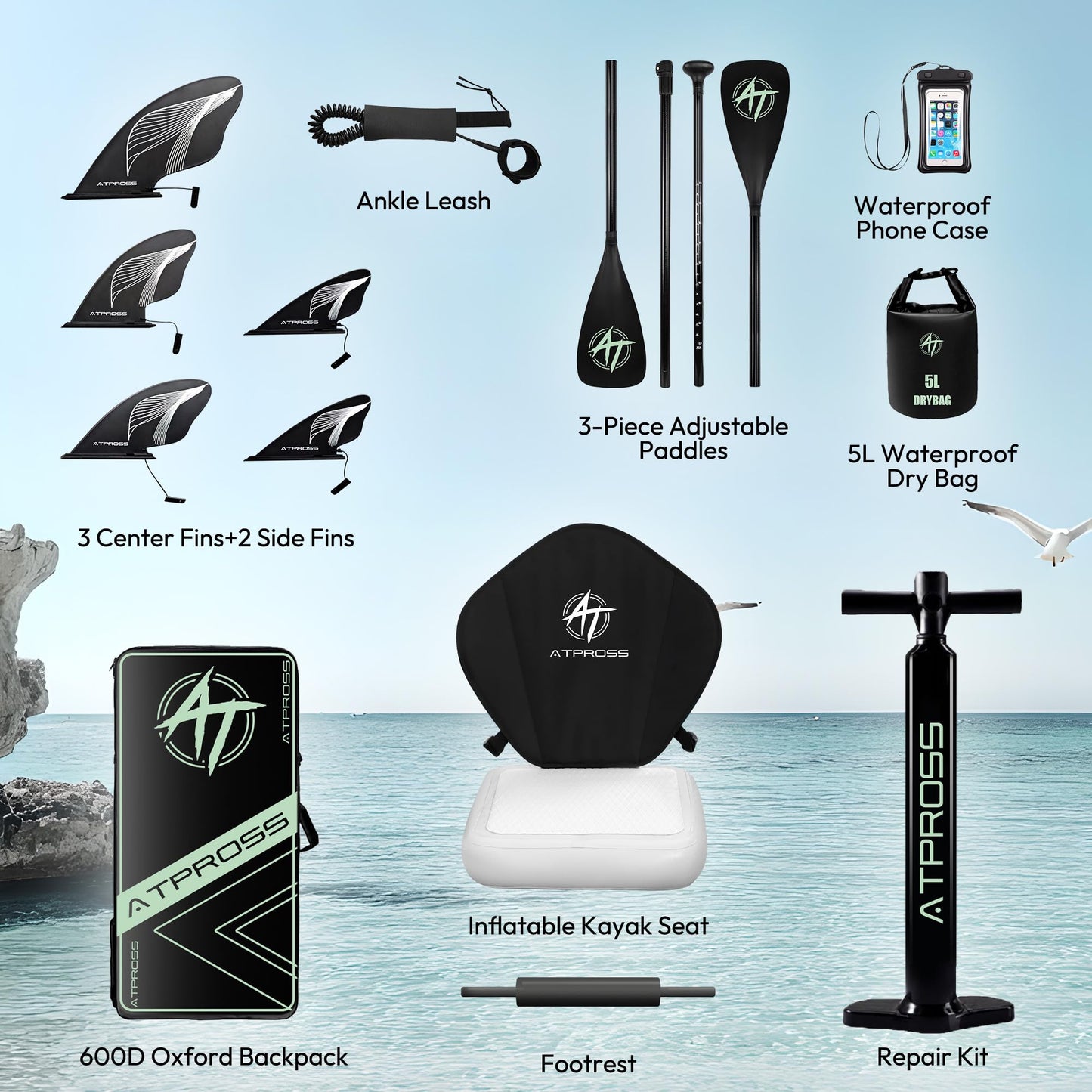 ATPROSS 12'x36 Inflatable Paddle Board, 500lbs Extra Wide Stand Up Paddleboard for Adults with Premium SUP Accessories Kit & Backpack, Blow Up Kayak Non-Slip Stable Deck Boat for Yoga Fishing Surf