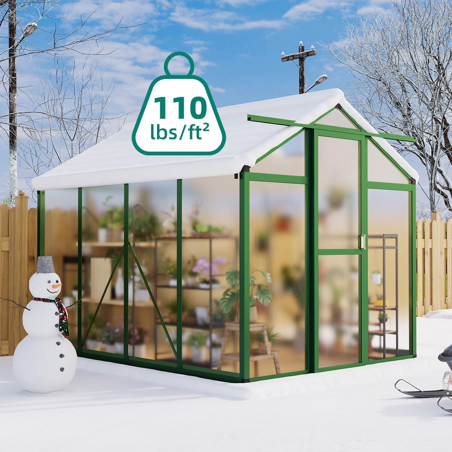 Garvee 6x8 ft Greenhouse - Aluminum Greenhouses for Outdoors, Large Polycarbonate Greenhouse with Roof Vent, Heavy Duty Walk-in Green Houses for Outside Garden, Backyard, Patio, Lawn, Easy Assembly