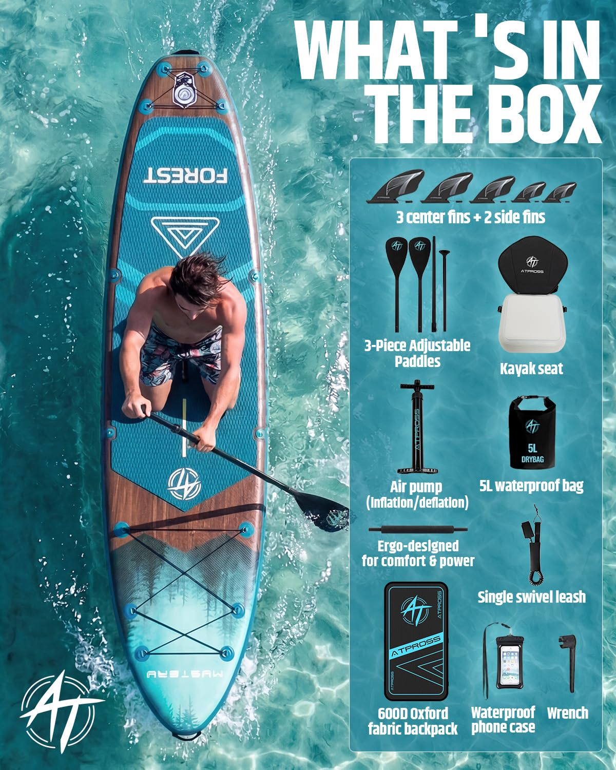 12'x36 Inflatable Paddle Board, 500lbs Extra Wide Stand Up Paddleboard for Adults with Blow Up Kayak Non-Slip Stable Deck Boat, Premium SUP Accessories Kit & Backpack, Tailored 5 Fins