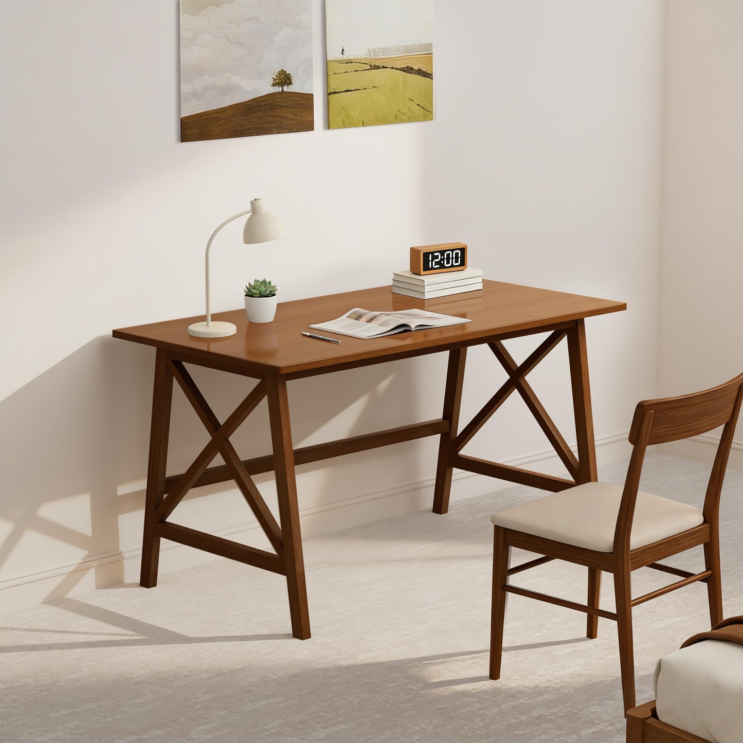 NELYE Modern Solid Wood Desk - 48" Simple Computer Table for Home Office Study Writing Workstation in Walnut, 48" W x 24" D