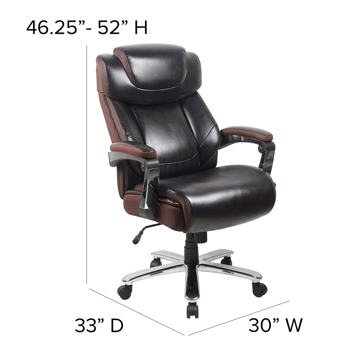 Flash Furniture Hercules Series High-Back Swivel LeatherSoft Office Chair, Ergonomic Executive Chair with Headrest and Adjustable Height, Brown