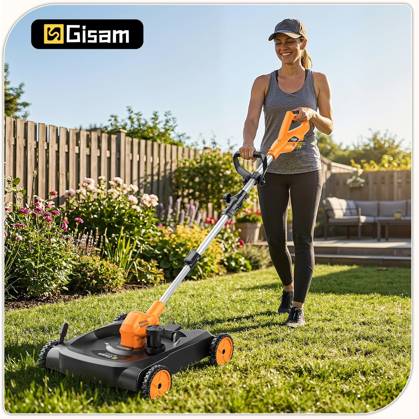 18.9" Cordless Lawn Mower, String Trimmer & Wheeled Edger 3-in-1 Combo, Brushless 2 * 4.0Ah Batteries, 3 Blades, Adjustable Height & Angle Electric Weed Eater and Lawnmower