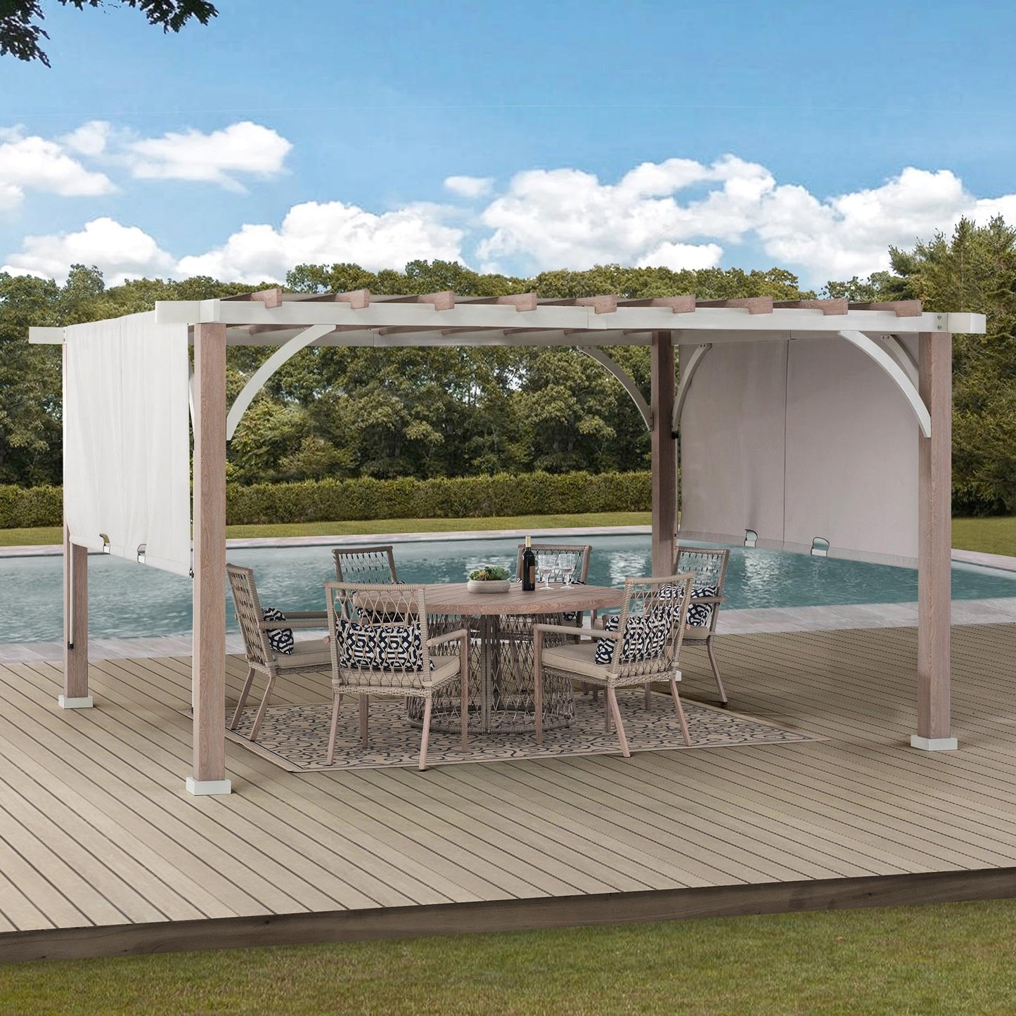 Sunjoy Outdoor Pergola 12 x 14 ft. with Adjustable Sun Shade Canopy for Backyard and Garden Shade, Patio Modern White Steel Frame Grape Trellis Pergolas, Light Gray by SummerCove