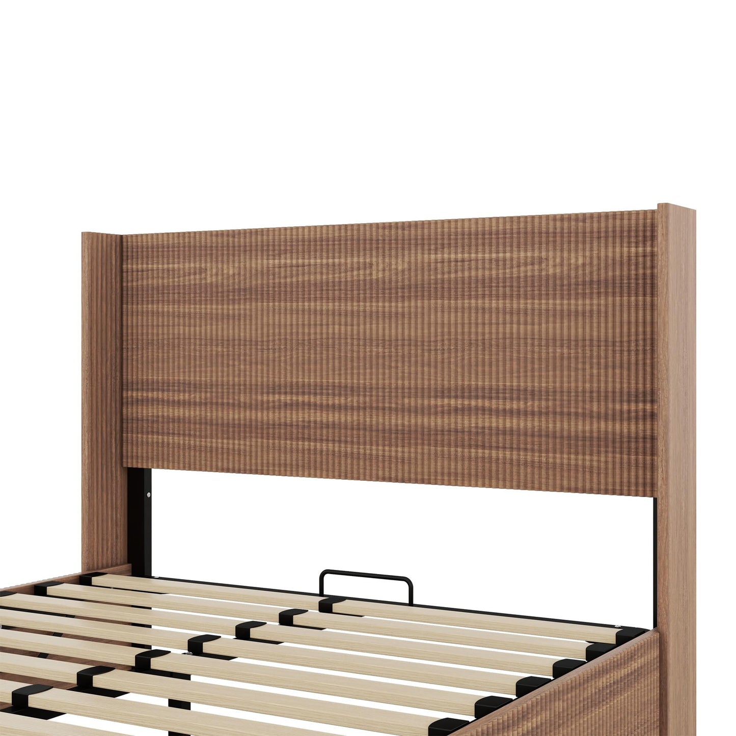 Ball & Cast Queen Size Lift Up Storage Bed Frame with Wingback Headboard,Wooden Grooved Undulating Platform Bed Frame Queen with Hydraulic Storage,No Box Spring Needed,Rustic Brown
