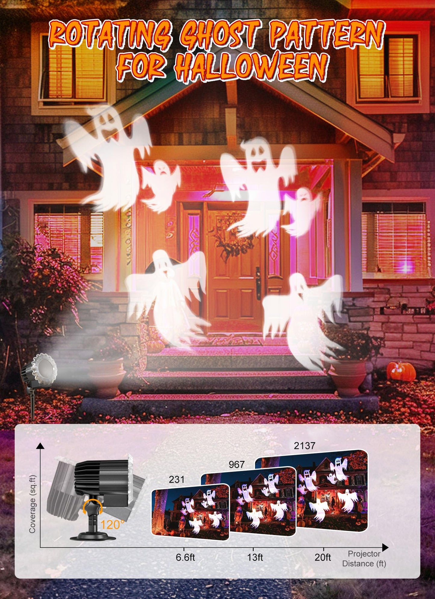 Minetom Halloween Projector Lights, Rotating Ghost, Waterproof, Model SE668-001, Black