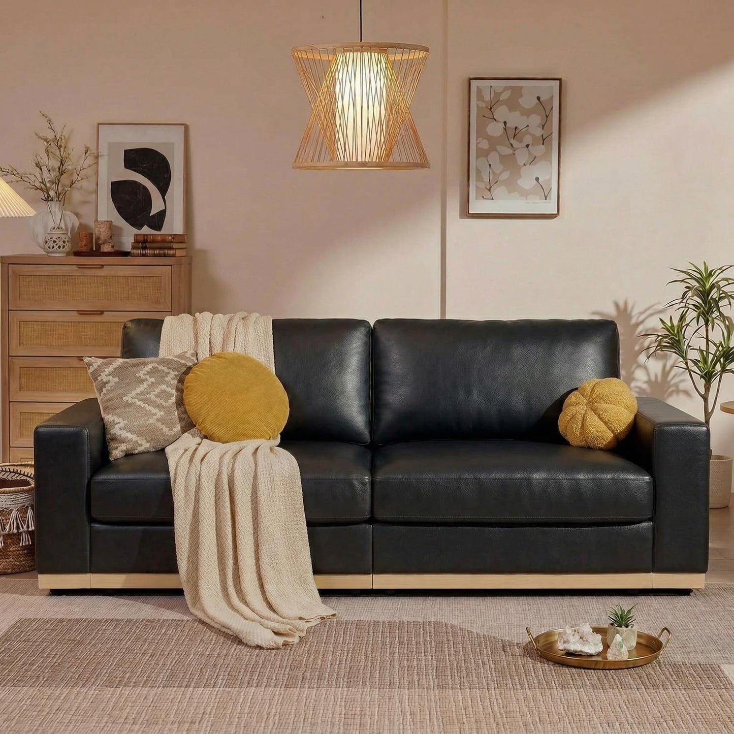 WEUP 86" Modern Single Sofa for Living Room,2 Seater Deep Seat Modular Sofa Couch,PU Leather,Solid Wood Frame,Spring Cushions, Removable Covers,Tool-Free Assembly for Small Spaces,Black