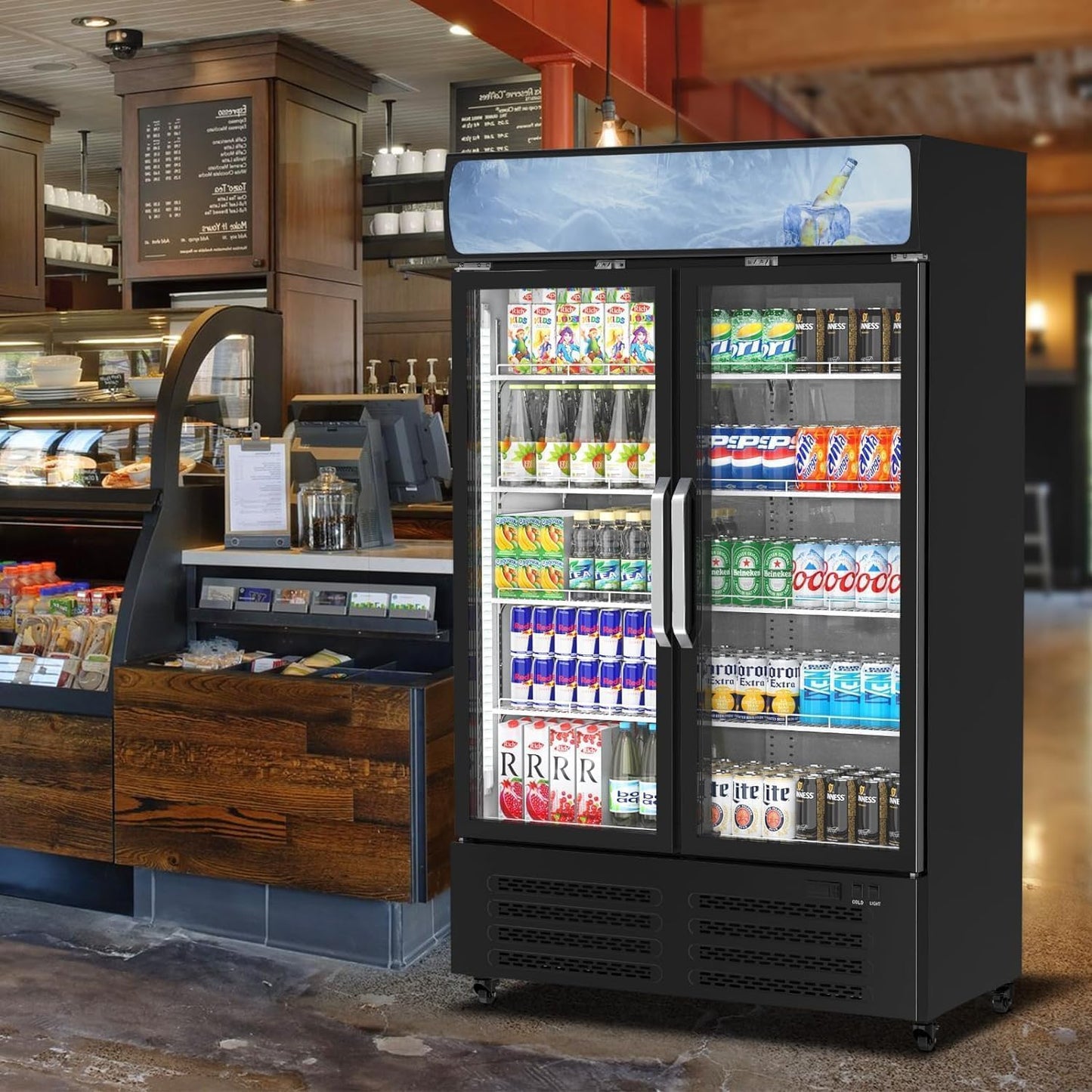 Commercial Refrigerator, 25.3 Cu Ft Commercial Merchandiser Refrigerator, Upright Beverage Display Cooler with 2 Glass Door and LED Light, Large Business Cooler for Home Restaurant Grocery Stores