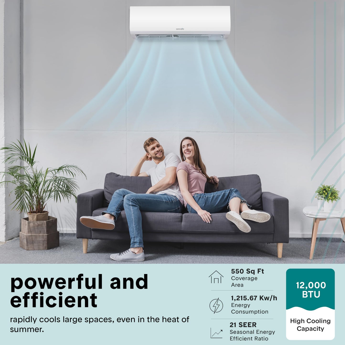 SereneLife 12,000 BTU Mini Split AC & Heating System, 230V Indoor & Outdoor Wall-Mounted Units with WiFi, Installation Kit Included for Home, Office & Bedroom, Up to 550 Sq. Ft. Coverage
