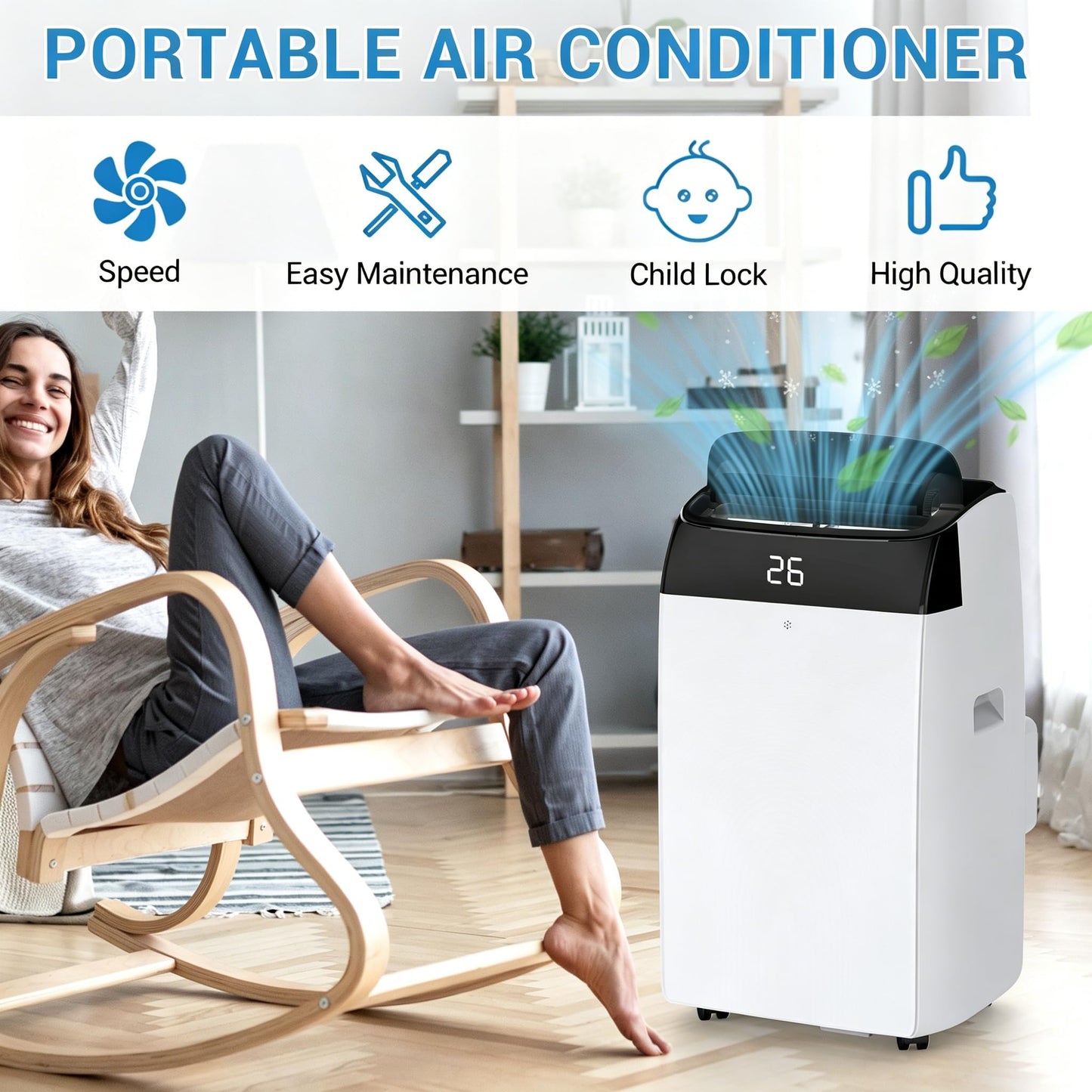 GarveeHome Portable Air Conditioner 12000 BTU, 3-in-1 AC Unit with Cool, Fan, Dehumidifier for Rooms Up to 550 Sq.ft, Ultra Quiet 48dB Portable AC with Window Kit, Remote, 24H Timer, Self-Evaporation
