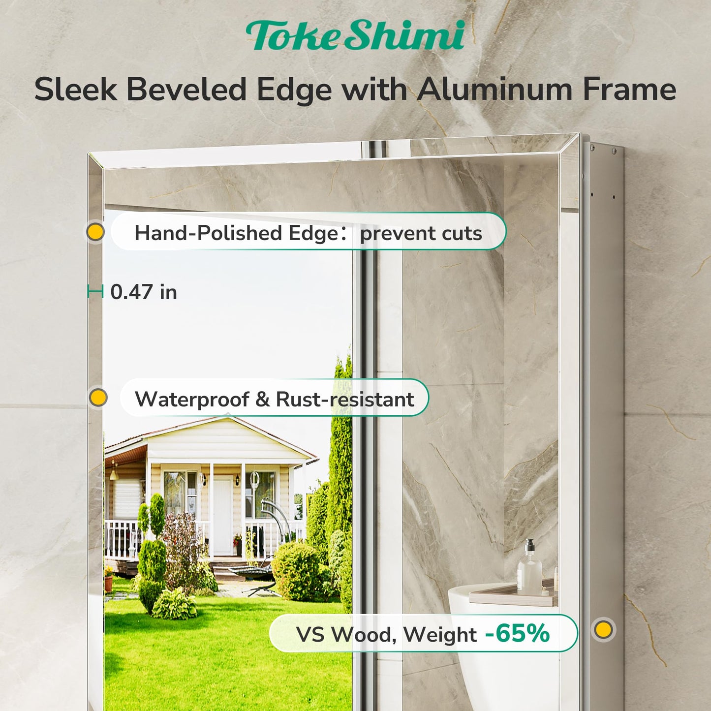 TokeShimi 36 x 24 Medicine Cabinet for Bathroom with Mirror, Assembly Required, Wall Mounted Medicine Cabinet with Tempered Beveled Mirror, Stepless Adjustable Shelves, DTC Hinge