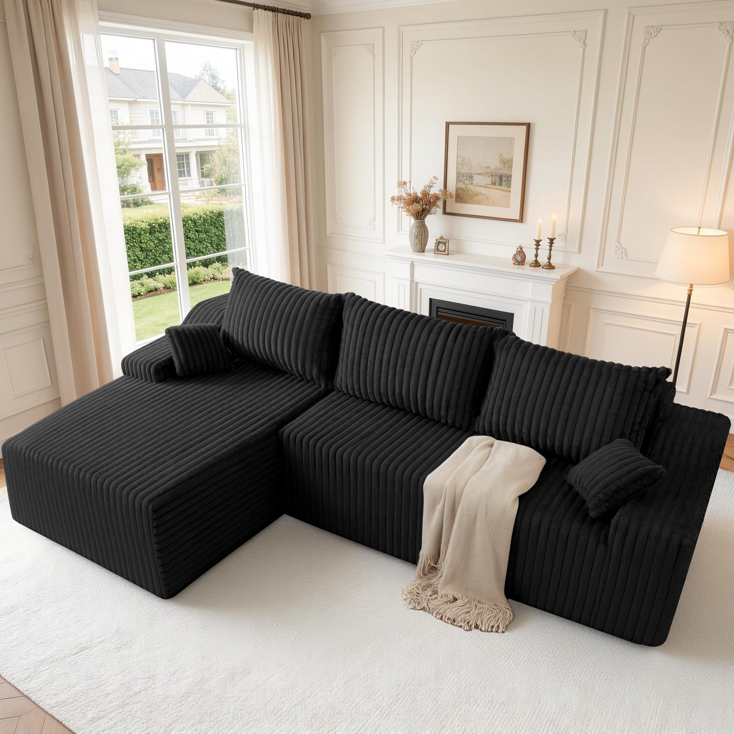 HABUTWAY 94" L-Shape Modular Sectional Sofa Couch for Living Room, No Assembly Required, Boneless Couch with Deep Seat for Living Room Bedroom, No Assembly Required (Black,Left)