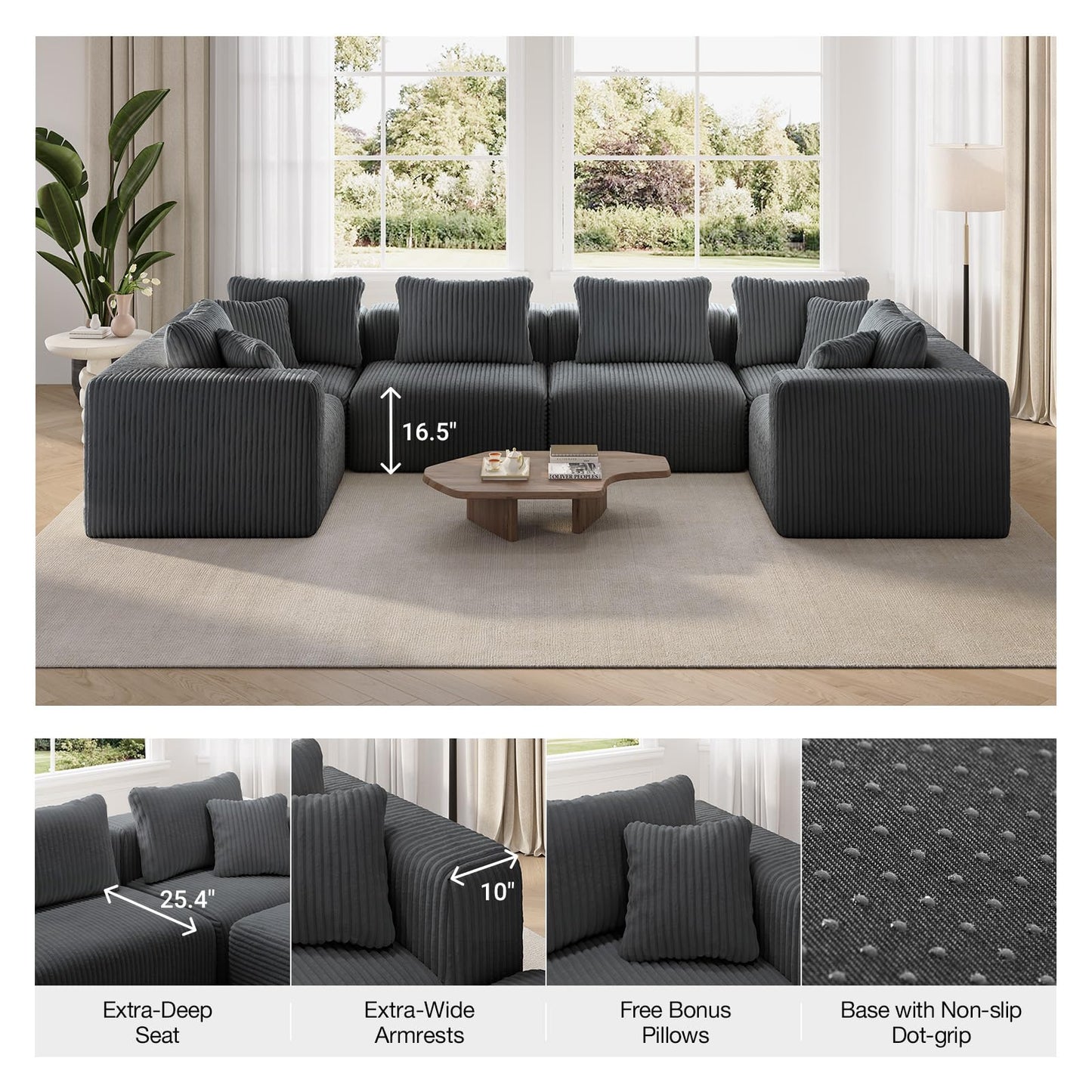 Novilla 106" Modular Sectional Sofa, Modern Cloud Sectional Couch with Smarts Coil® Support, L-Shape Boneless Couch for Living Room Apartments, No Assembly Required, Dark Gray (3 Seat w/ 1 Ottoman)