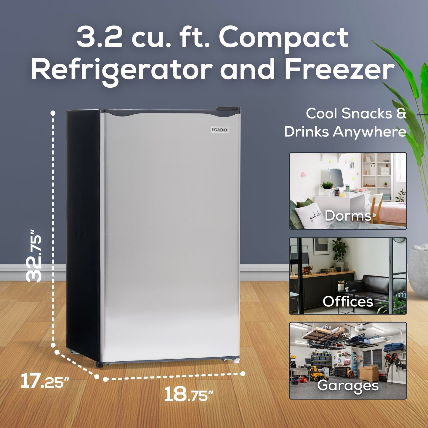 Igloo 3.2 Cu.Ft. Mini Fridge with Freezer - Single Door Compact Refrigerator with Glass Shelves for Homes, Dorms & Offices- Keep Snacks, Drinks & Frozen Foods Cool with Temperature Control Mini Fridge