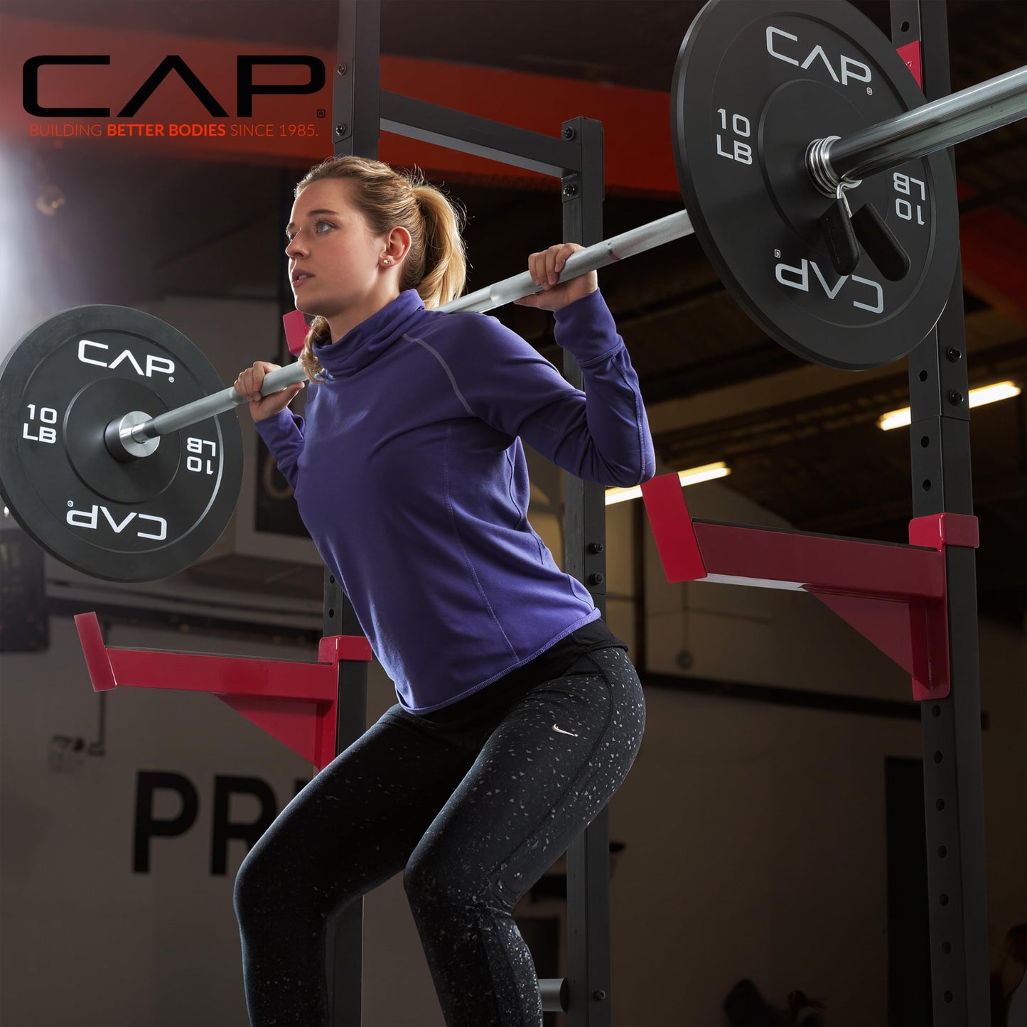 CAP Power Rack with Pull Up Bar & Attachments - Squat Rack & Strength Training Power Cage for Home Gym - BLACK