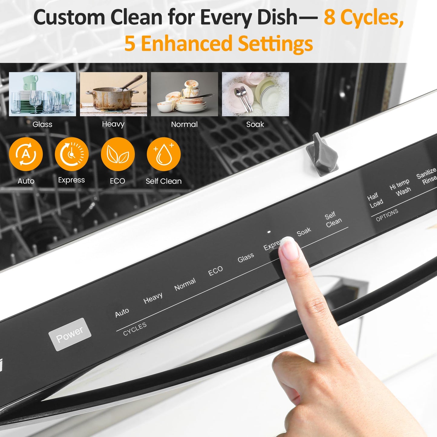 Sunvivi Built-in Dishwasher 24", 14-16 Place Settings Large Capacity Dish Washer, Stainless Steel Dishwasher Machine with Adjustable Racks, 8 Wash Programs, Energy Star Certified, Sliver
