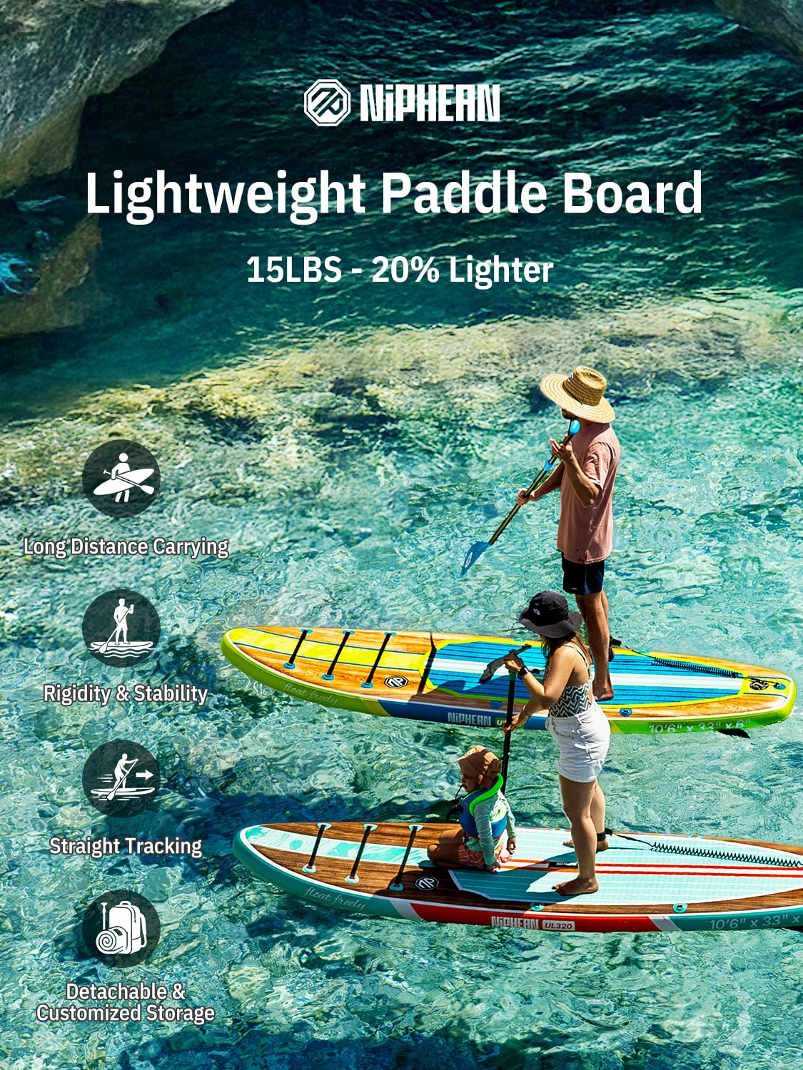 Niphean Inflatable Paddle Board 10'6" Ultralight Stand Up Paddleboard with SUP Accessories Non-Slip Deck Portable Lite Paddle Board Ultimate Stability for Youth&Adults Long-Distance Adventure