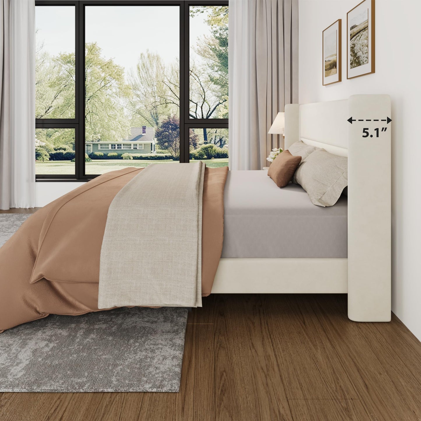 IDEALHOUSE King Size Bed Frame with Tufted Wingback Headboard, Velvet Upholstered Platform Bed with Strong Wood Slats, No Box Spring Needed, Easy Assembly, Beige