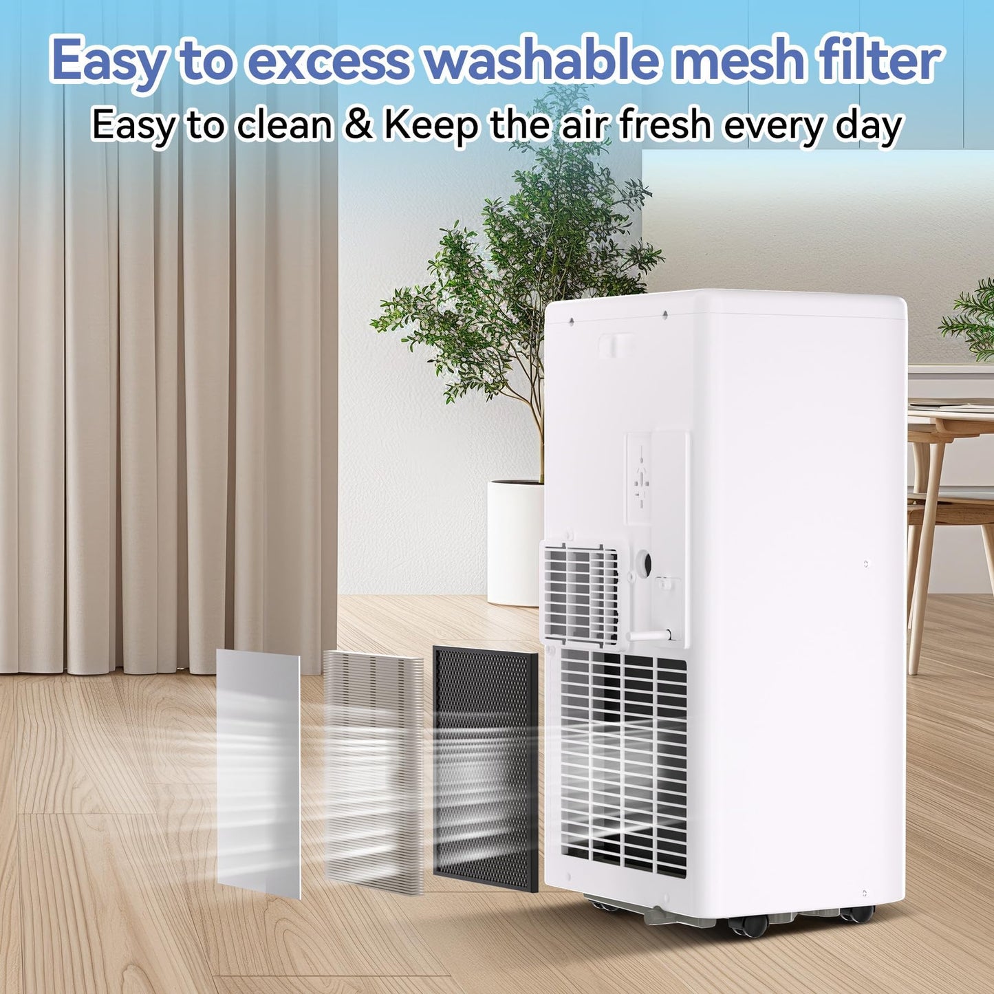 Portable Air Conditioner, 10000 BTU Portable AC for Rooms Up to 560 Sq ft, 3-in-1 Cooling/Fan/Dehumidifier, Remote & LED, Sleep Mode 24H Timer, Wheels, Window Vent Kit