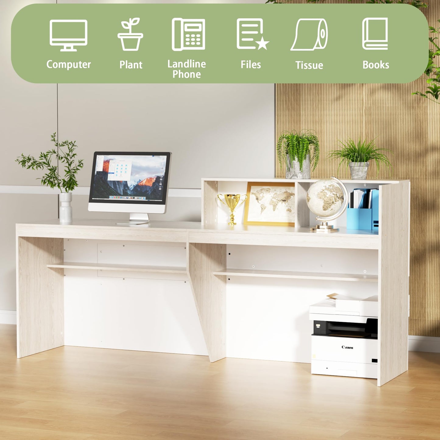 85.8 inches Reception Desk with Counter Modern Front Table Checkout Counter Table Retail Counter for Reception Room,Salon,Office,Store,Shop,Clinic,Lobbies,Retail,Home,White