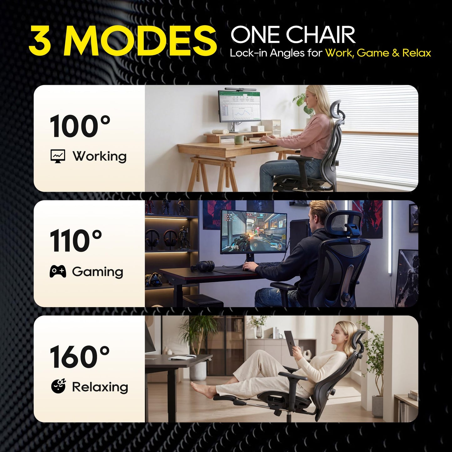 CYKOV Ergonomic Office Chair with Footrest - Adjustable Lumbar Support & Headrest, 90-160° Reclining Mesh Back Computer Chair - Home Office/Gaming, 350lbs Capacity (SGS Certified) (B-Grey, Mesh)