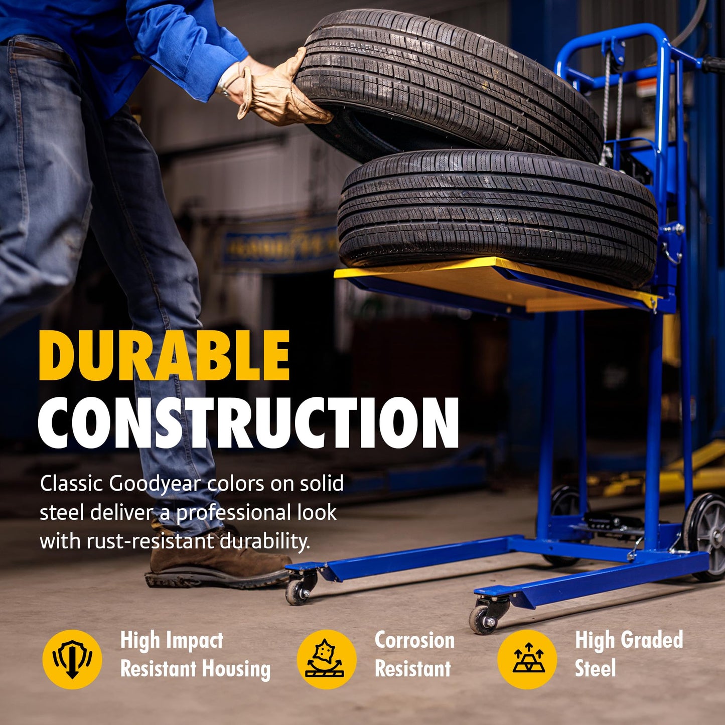 Goodyear Material Lift Winch Stacker, Pallet Truck Dolly, 330 Lbs 40" Max Lift w/ 8" Wheels, Swivel Casters [Patented]