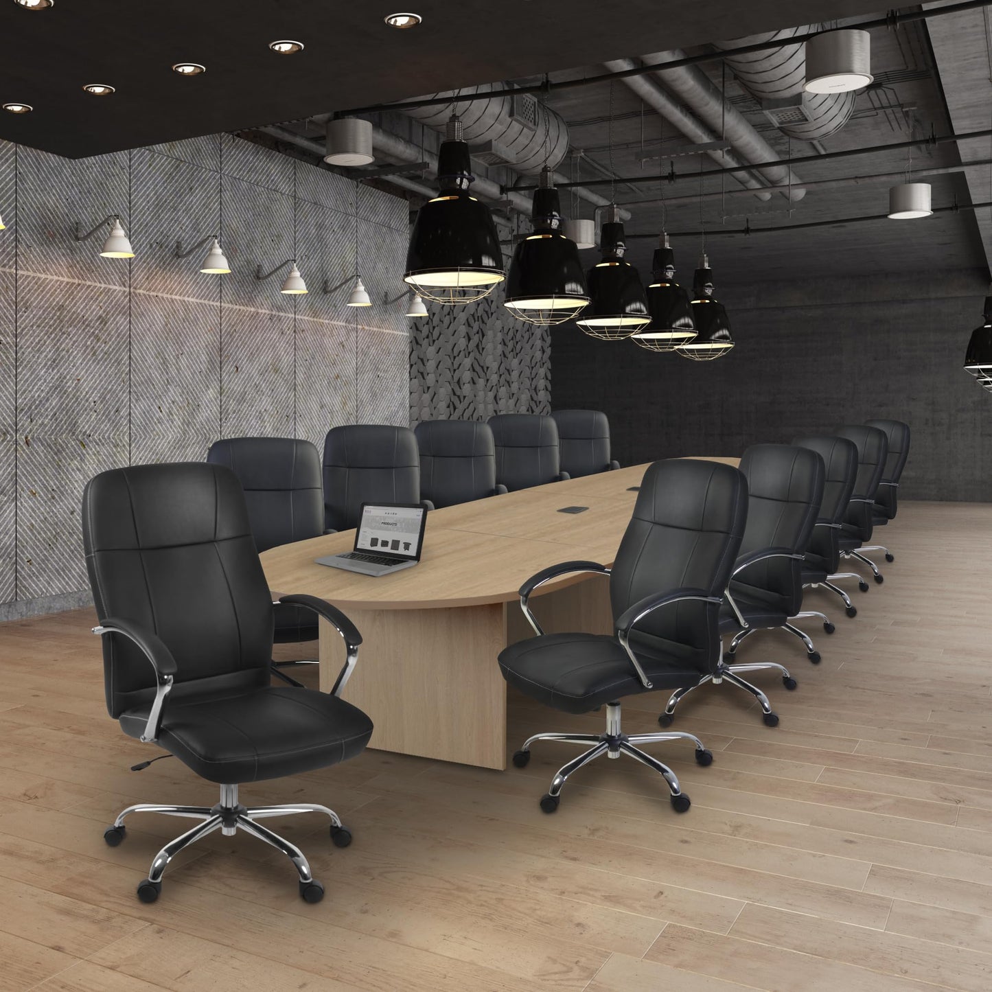 Romig Legacy 16 ft Racetrack Laminate Conference Table with 2 Charging Ports- Noble Oak
