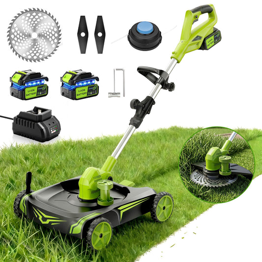 4-in-1 Electric Small Lawn Mower with Detachable Wheeled Base, 3 Position Cutting Height, Cordless Mini Push Mower Battery Powered for Garden/Yard/Farm, Gardening Gifts for Parents, Seniors, Women